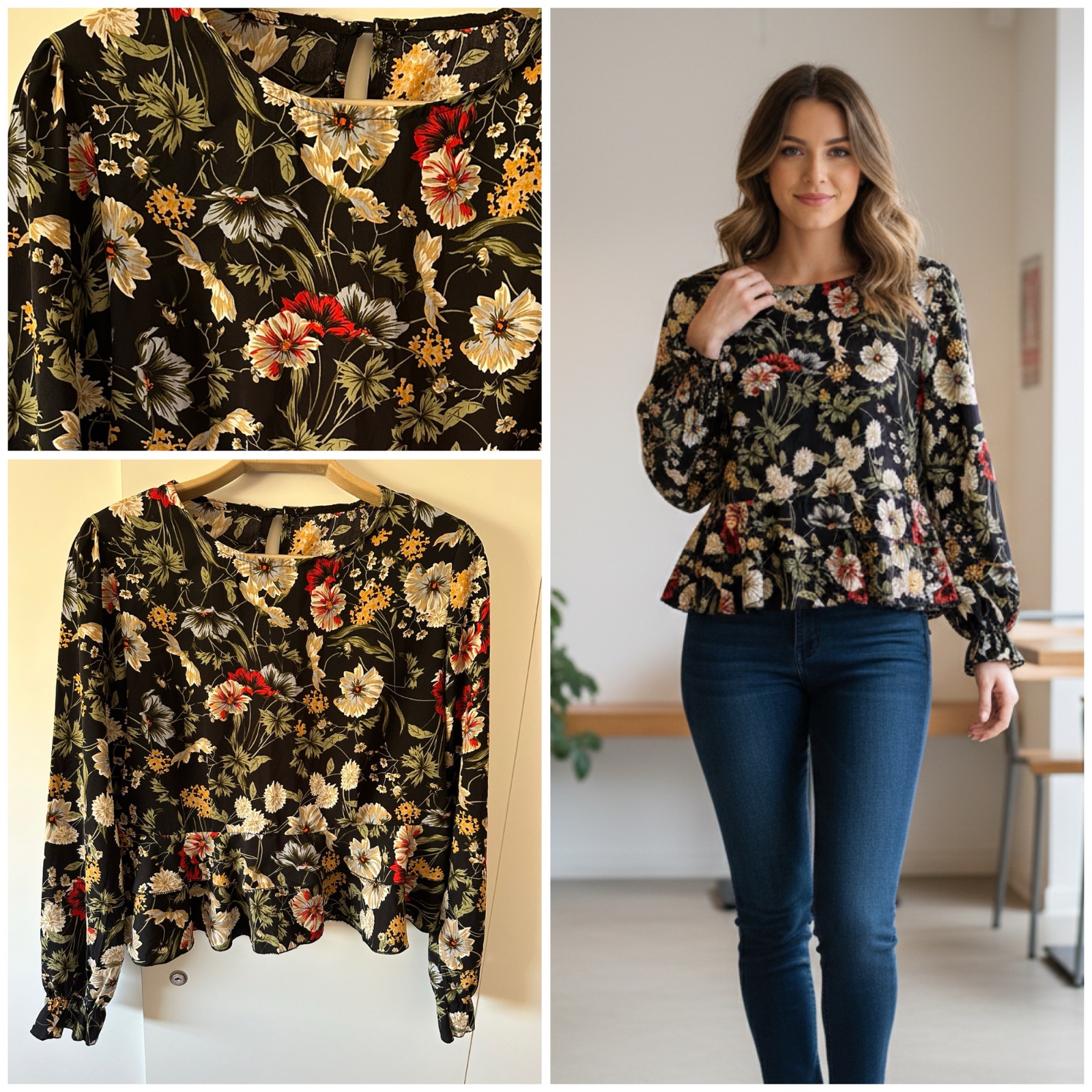 Haut Fleuri Coupe Peplum – État Neuf🌹💞