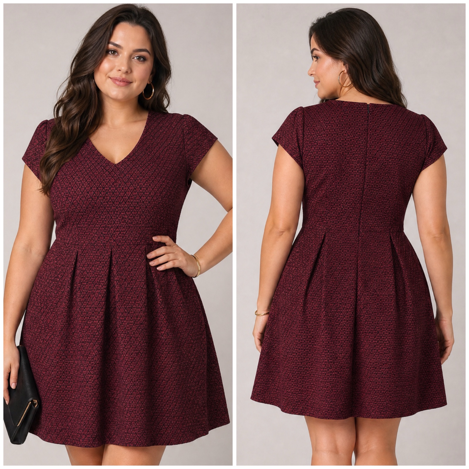 🌹 Robe Castaluna bordeaux chic et élégante à motifs – Coupe évasée flatteuse – Grande taille – Style intemporel et féminin🌹🔥✨