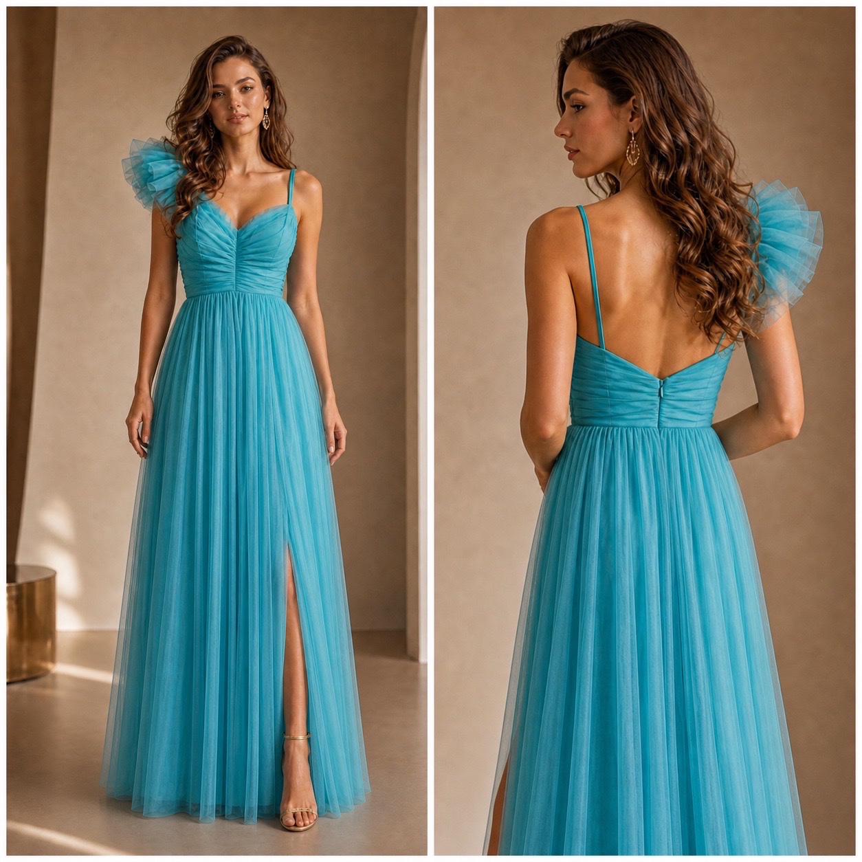 🌟 UNIQUE : Robe Soirée Turquoise Haute Couture Style 🌟 Longue avec Fente Genou 🌟 État Impeccable 🌟🩵✨🔥🥰
