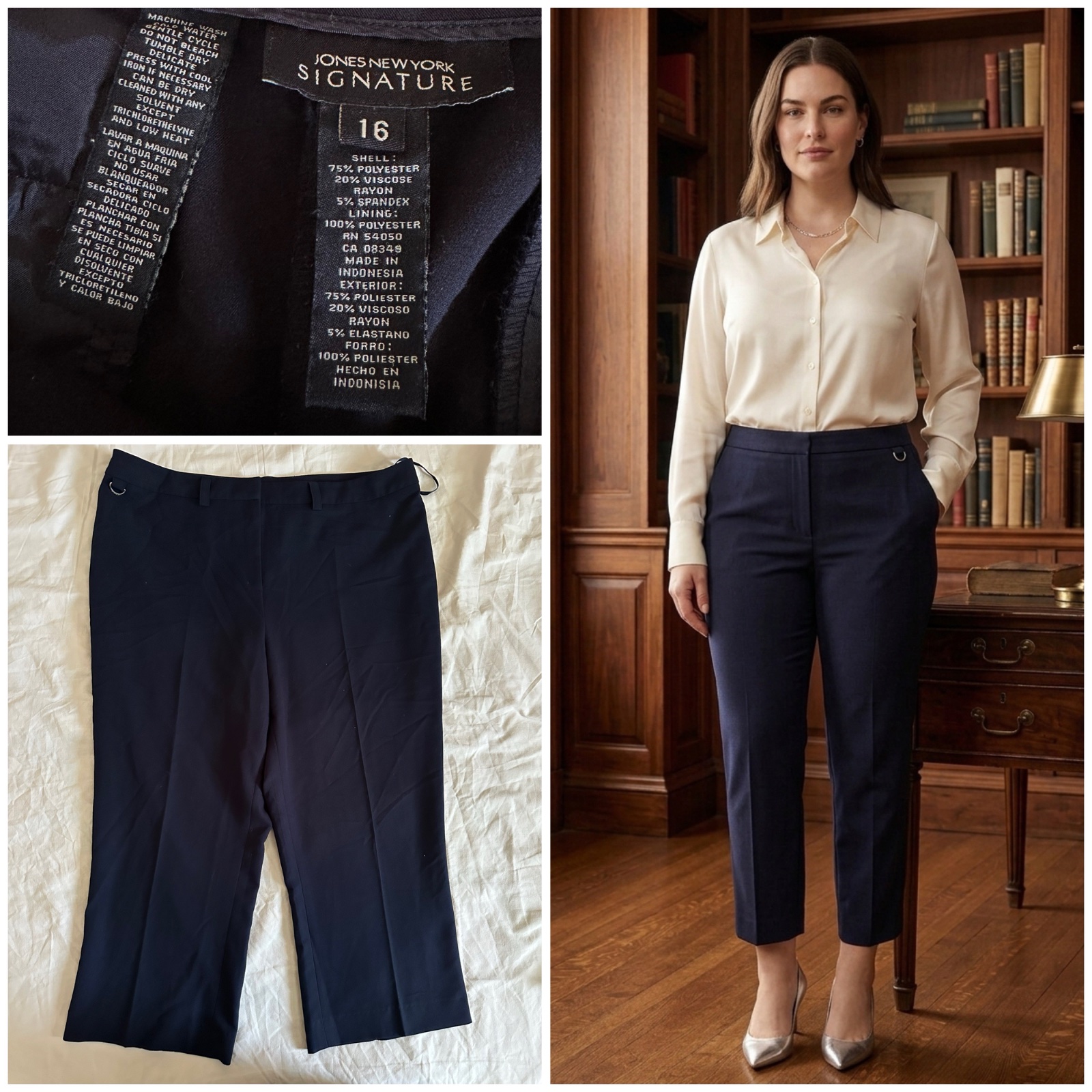 Pantalon Bleu Marine Jones New York – Taille 46 (Stretch) 🌹
