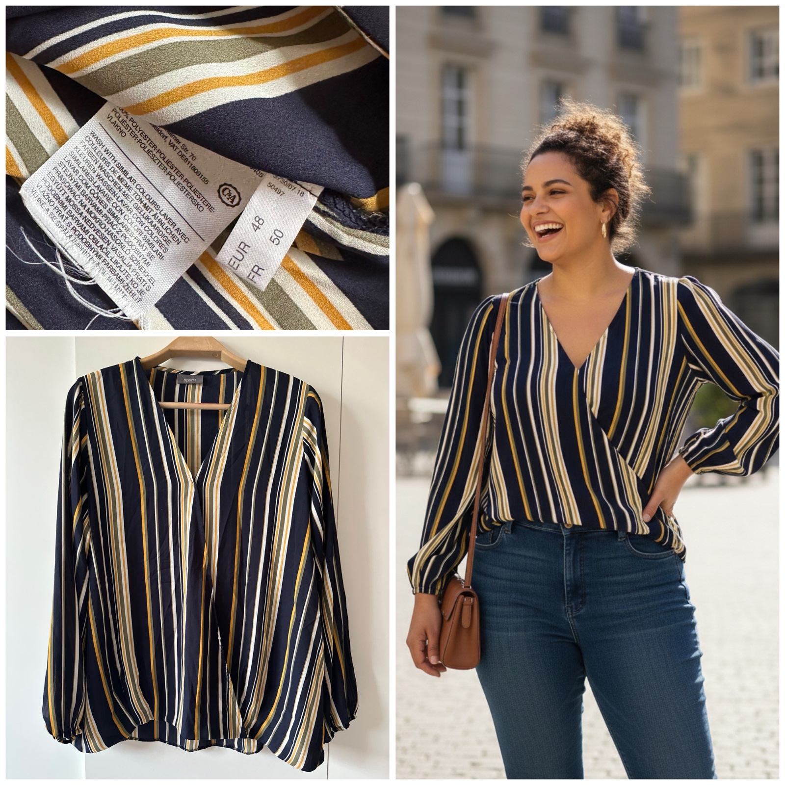 Blouse fluide cache-cœur à rayures – Yessica (C&A)🌹