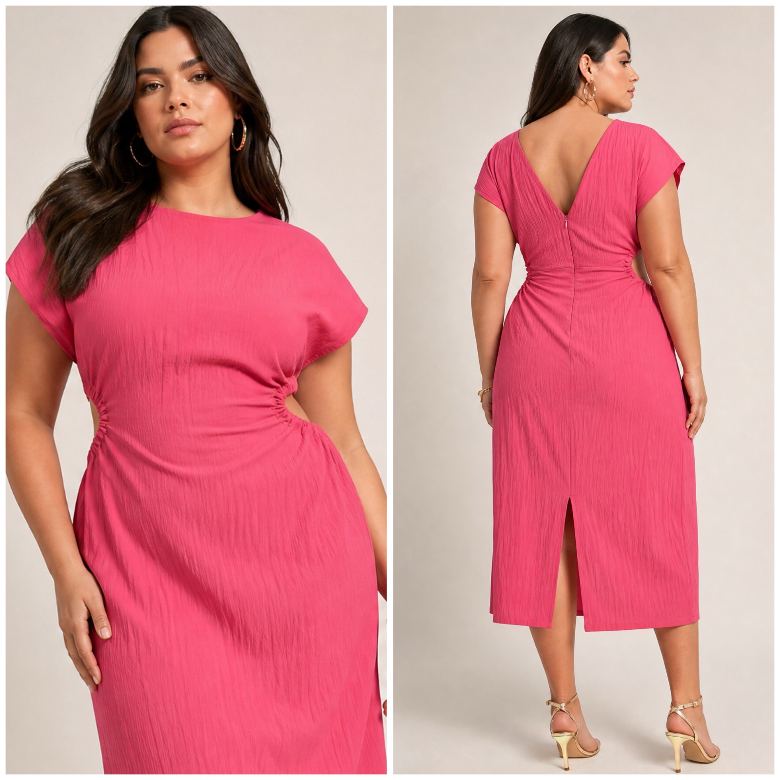 🎀 ROBE ASOS DESIGN CHIC 🎀 Robe d’Été Rose Corail - Col Rond & Dos V Zippé - Détails Cut-Out - Taille UK 18 / EU 46 - Idéale pour un Look Estival Sophistiqué ! ☀️