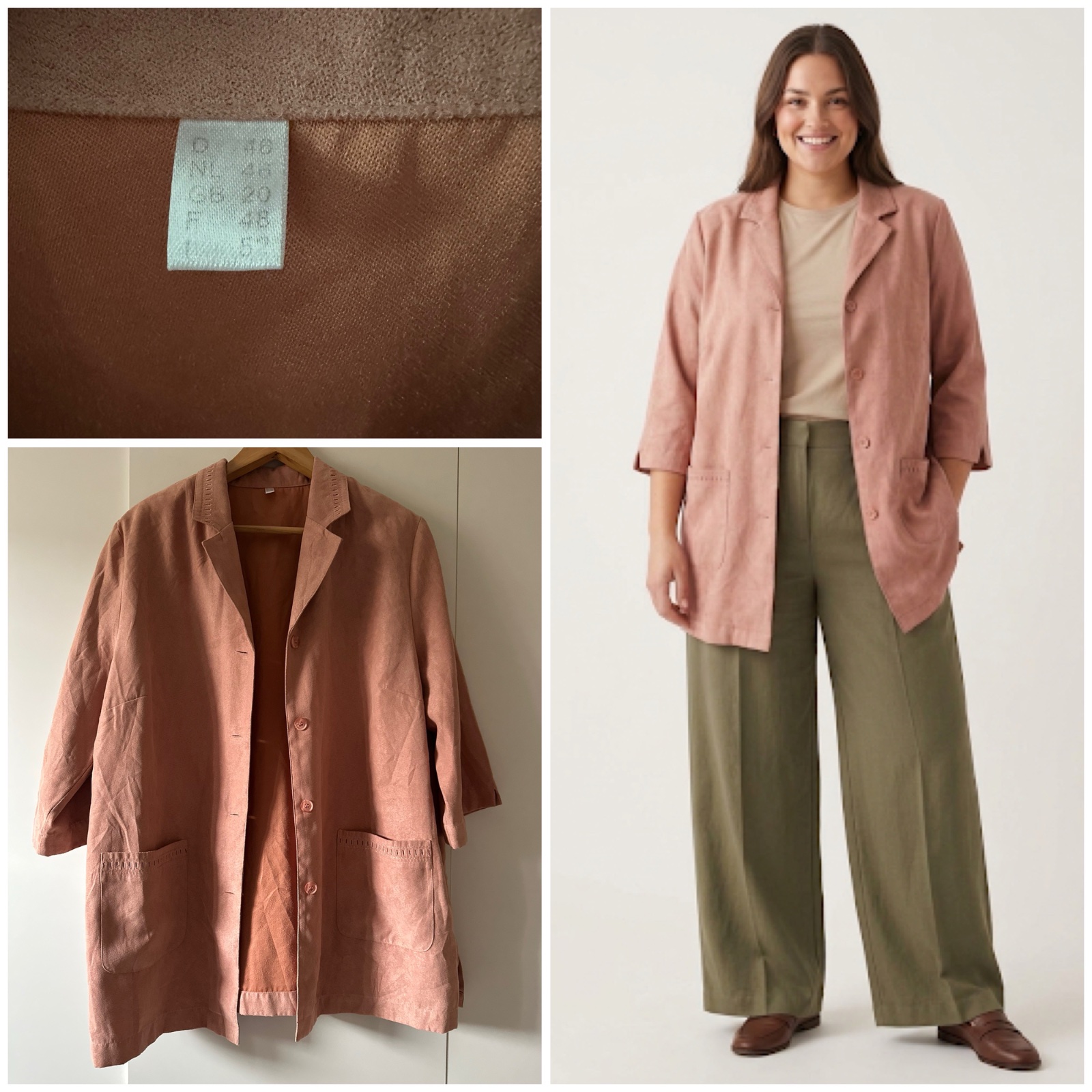 Veste mi-saison en suédine rose poudré – Coupe fluide et élégante – Taille 48/50 🌸