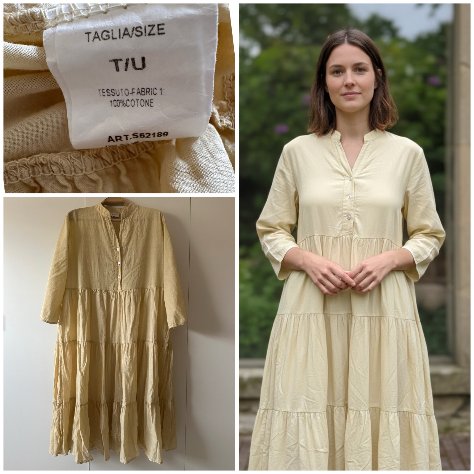 🌟 Robe Étagée - Jaune Pastel (100% Coton)🌹