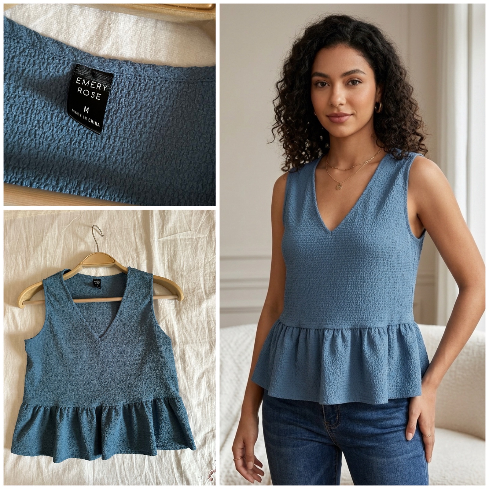 Top Peplum Bleu Ardoise - Emery Rose (Neuf/Très bon état) 🌹🌹
