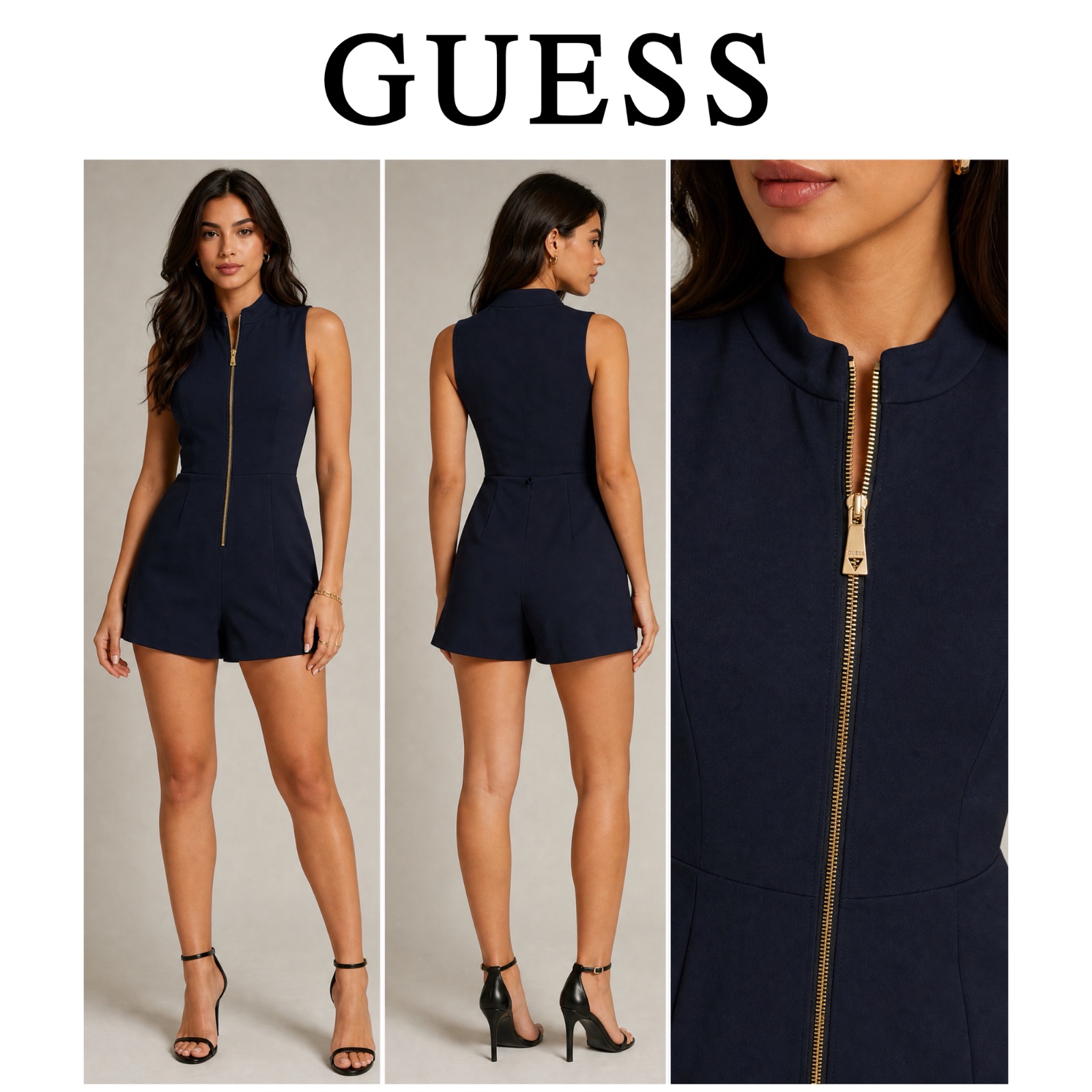 ✨ Magnifique Combinaison Short GUESS Noire Chic & Élégante – Zip Doré Tendance – Coupe Cintrée Flatteuse – Look Sophistiqué pour Soirées, Cocktails, Événements & Sorties ✨✨🔥🌹🖤