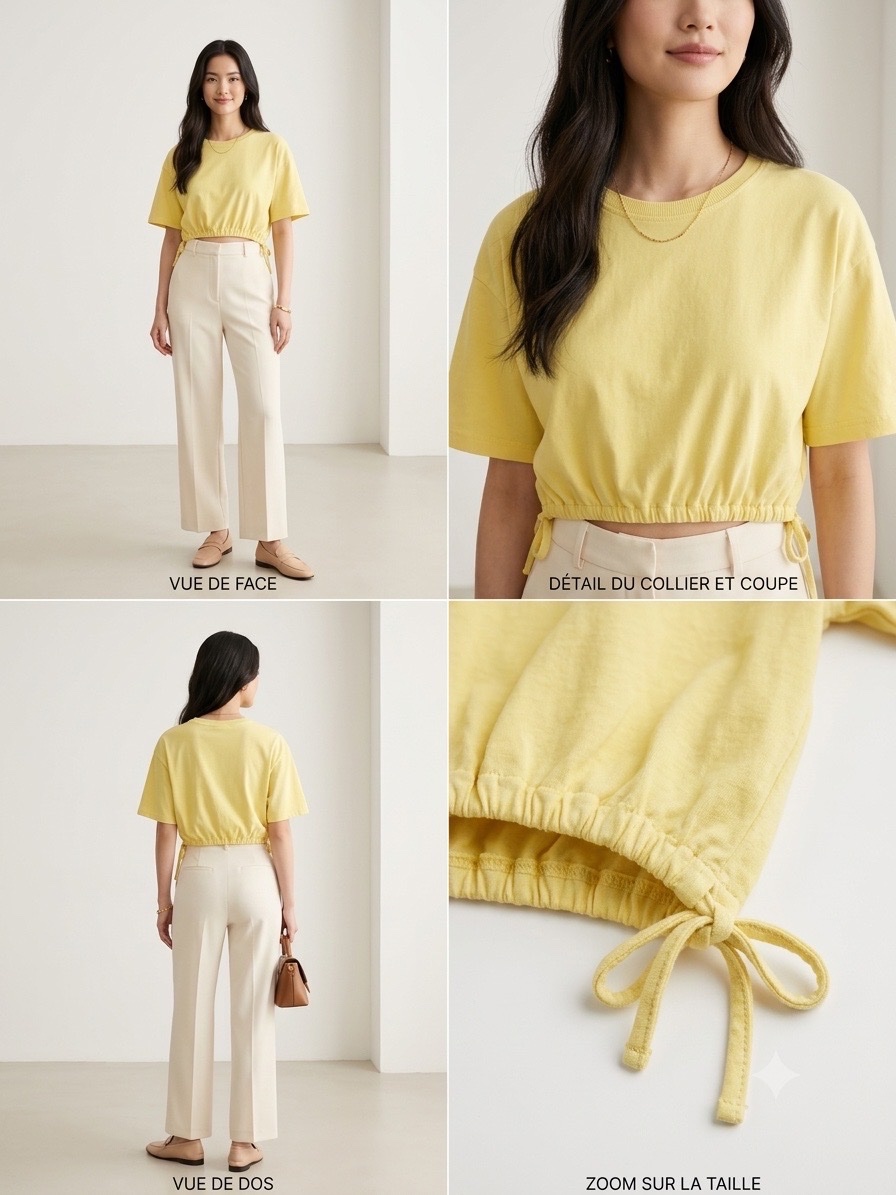 🌸 TOP COURT ZARA JAUNE PAILLE FRONCÉ ULTRA CHIC 🌟 STYLE MINIMALISTE ÉLÉGANT 🌟 TAILLE 10 ANS / 140 CM🌸