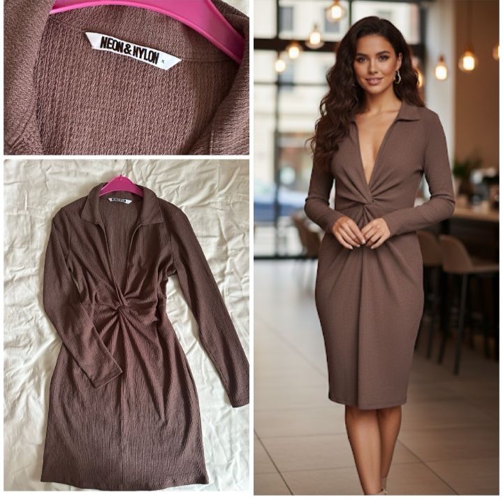 Robe courte marron à manches longues.  😍🤎