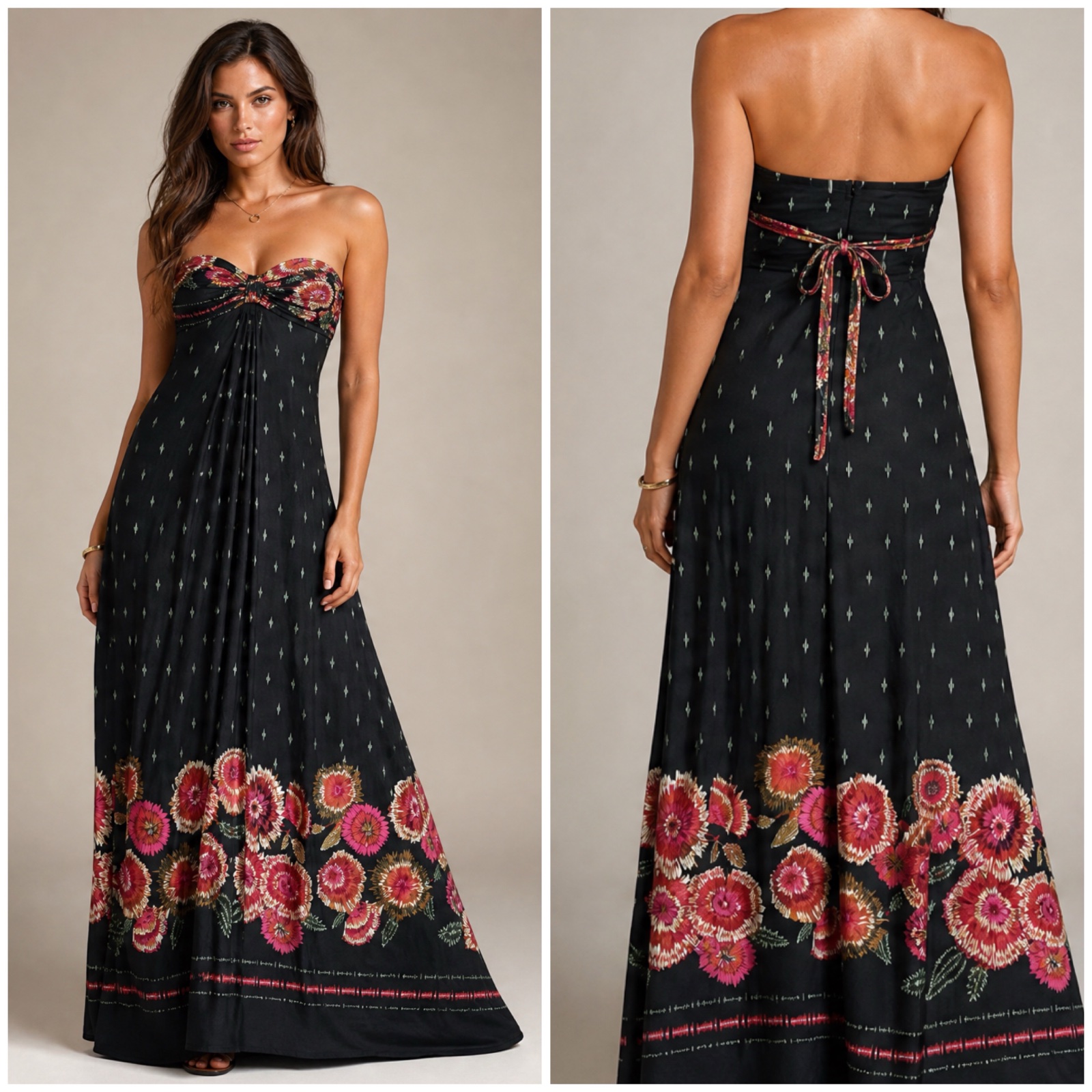 🌟 MAGNIFIQUE Robe Longue AX PARIS - Style Bustier Chic avec Imprimé Floral & Dos Noué Élégant 🎀 Idéale pour Soirées et Été 🌸✨