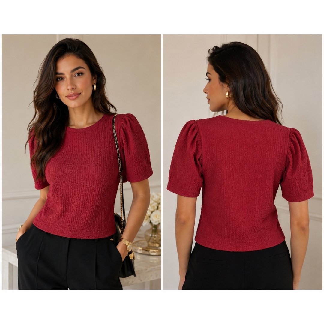 🌺 Haut Zara Texturé Framboise Chic & Élégant – Manches Bouffantes – Taille M 🌺🌹🔥✨
