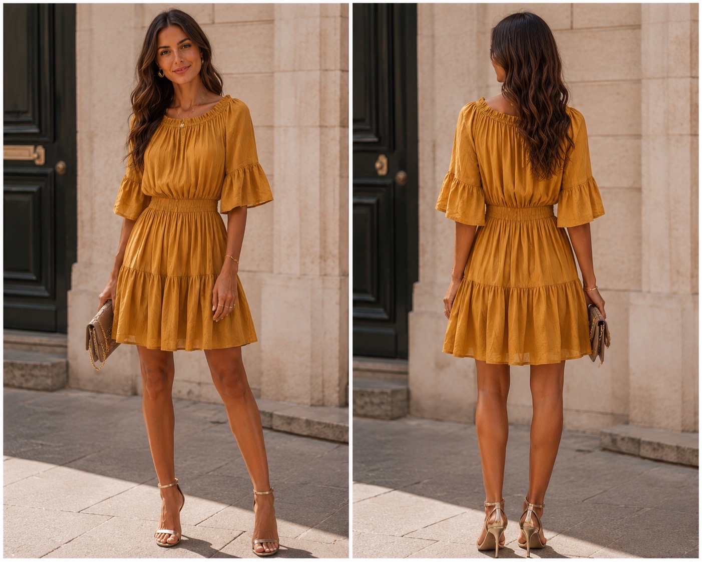 🌼✨ Robe ASOS Bohème Chic Moutarde – Taille Élastiquée Flatteuse, Manches Volantées & Coupe Fluide Féminine – Taille 40 EU ✨🌼🔥🌹🥰