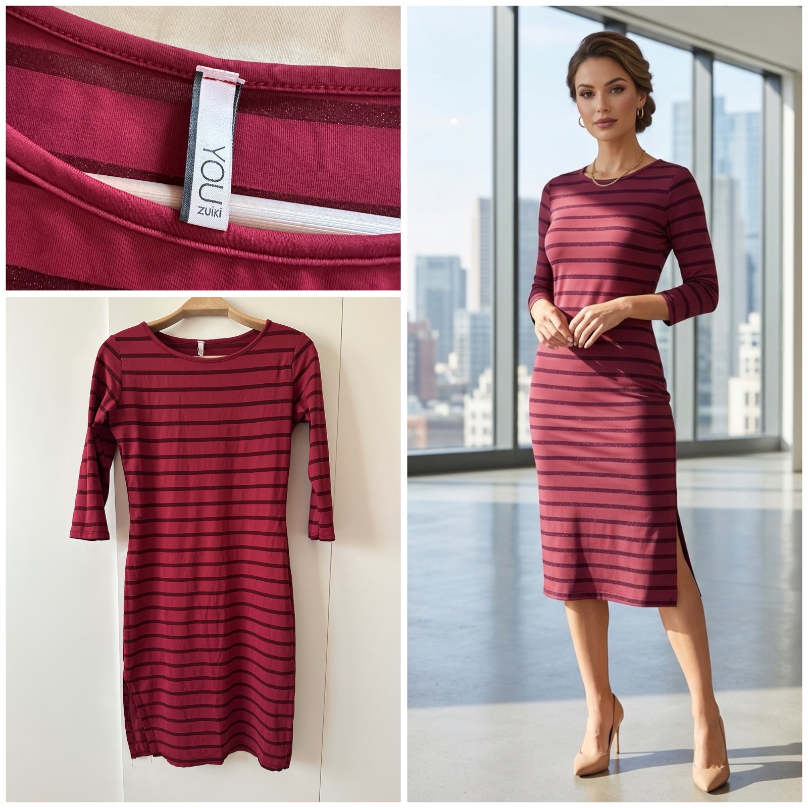 Robe Midi Près du Corps Bordeaux Pailletée – Zuiki – État Neuf ✨🌹🥰🔥