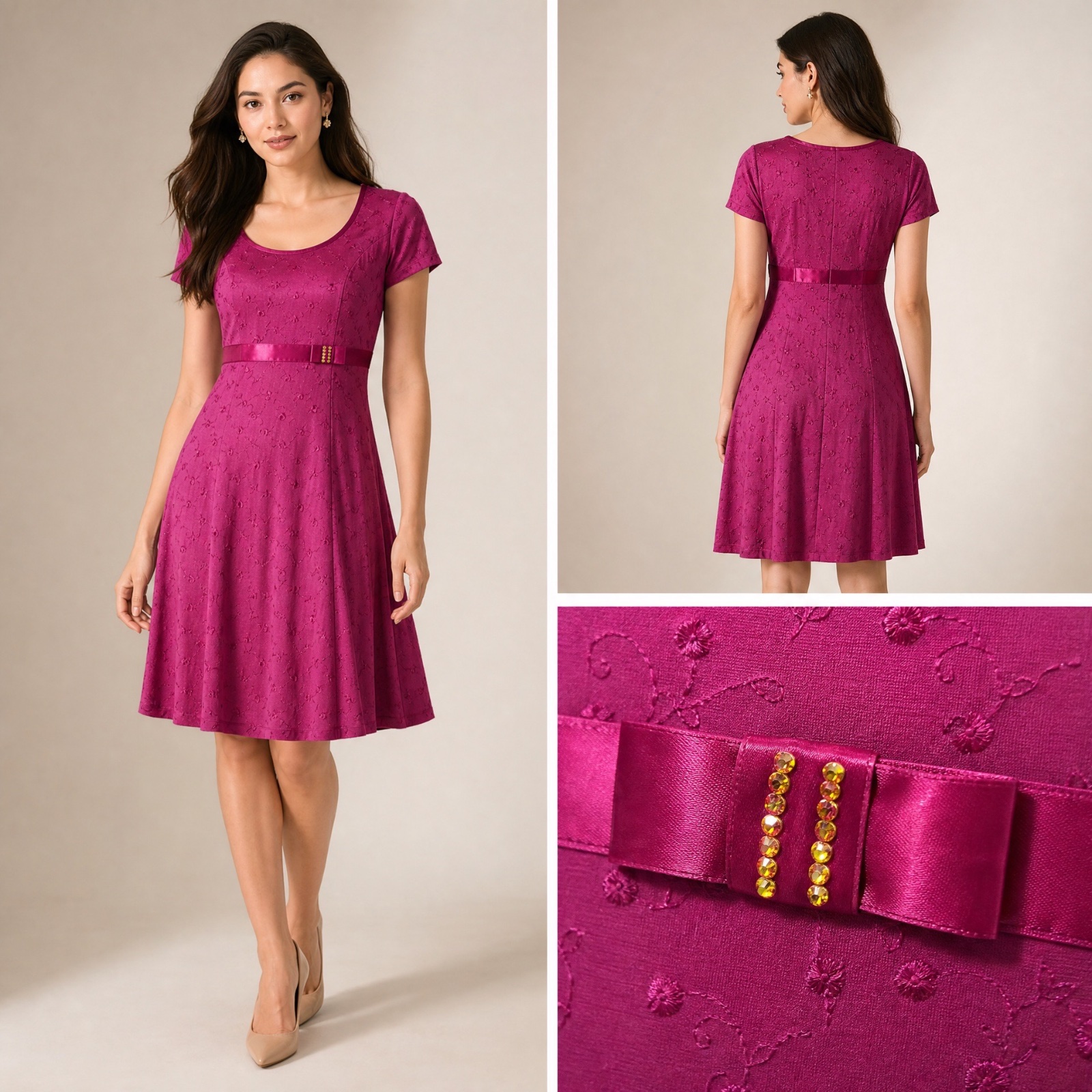 👗 Sartoria Tiziana - Robe de Créateur Magenta avec Broderies Florales 🌸✨ État Neuf !