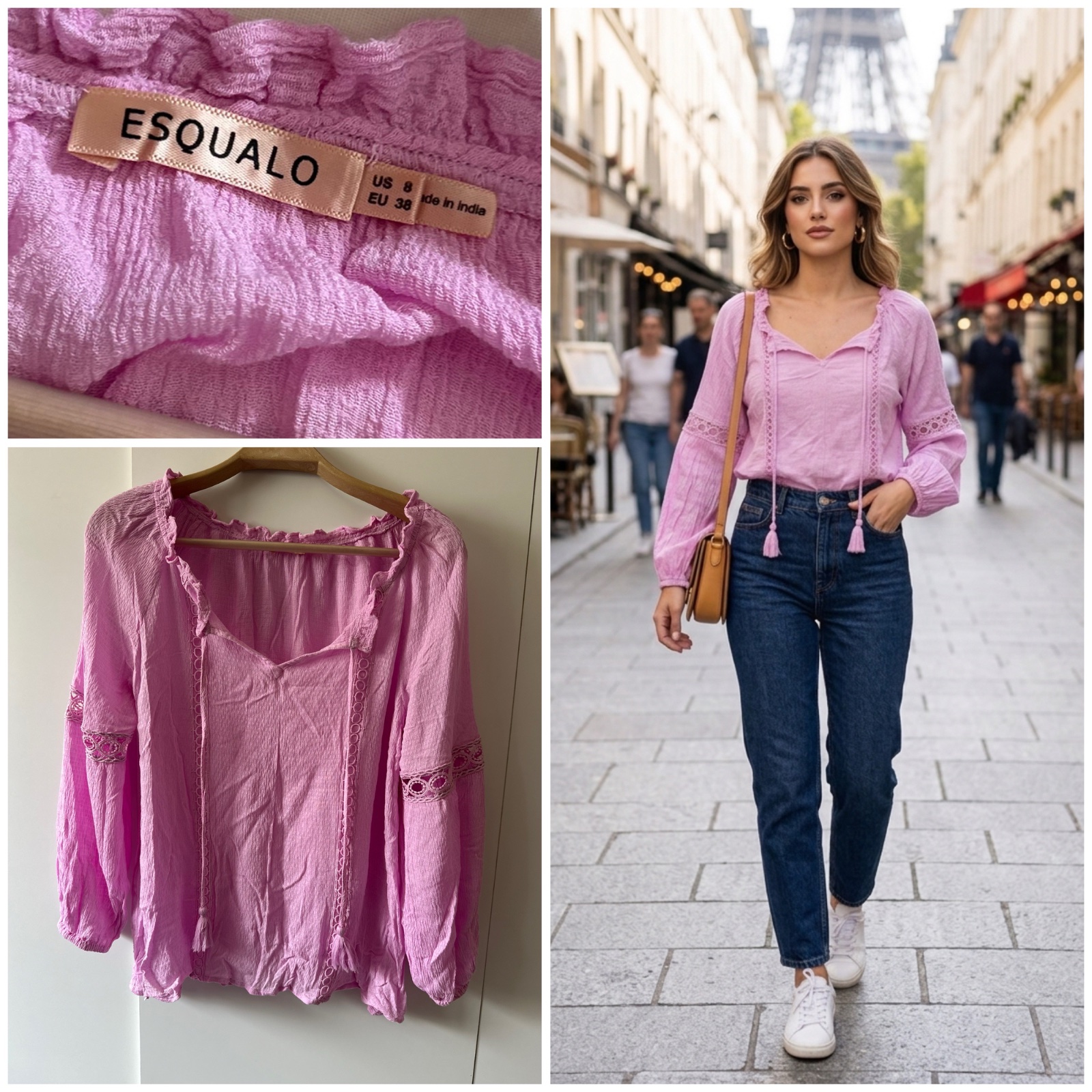 Haut Boho-Chic Lilas - Esqualo (Taille 38)🔥🌹💕💞💞🌸