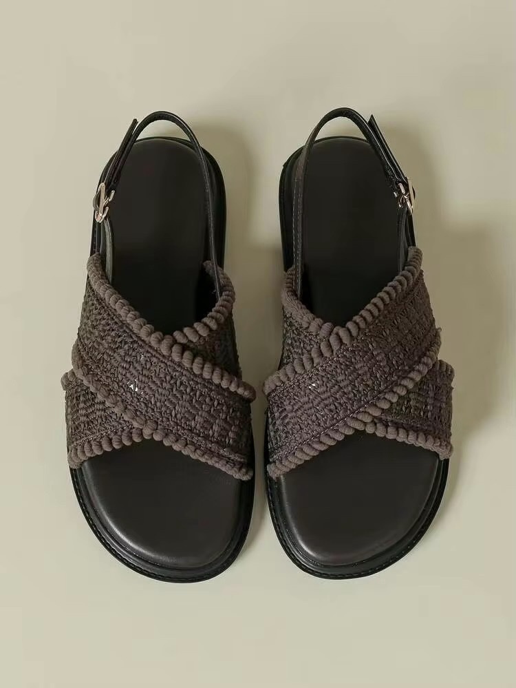 Sandales croisées en maille / raphia marron – Pointure 40 – 🌹🔥