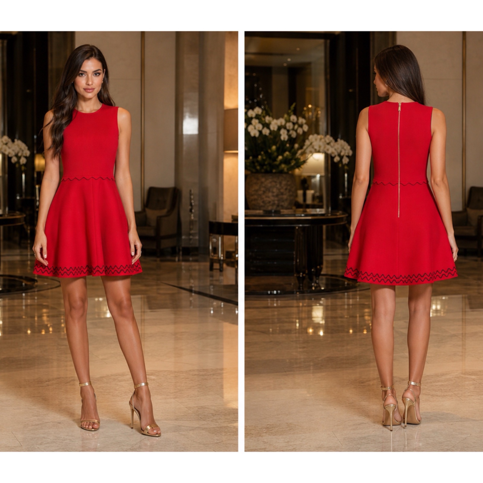 Robe Rouge Ted Baker Côtelée, Détails Festonnés & Zip Doré - Parfaite pour Vos Soirées 🔥🌹✨🌸🥰💕🌹🔥