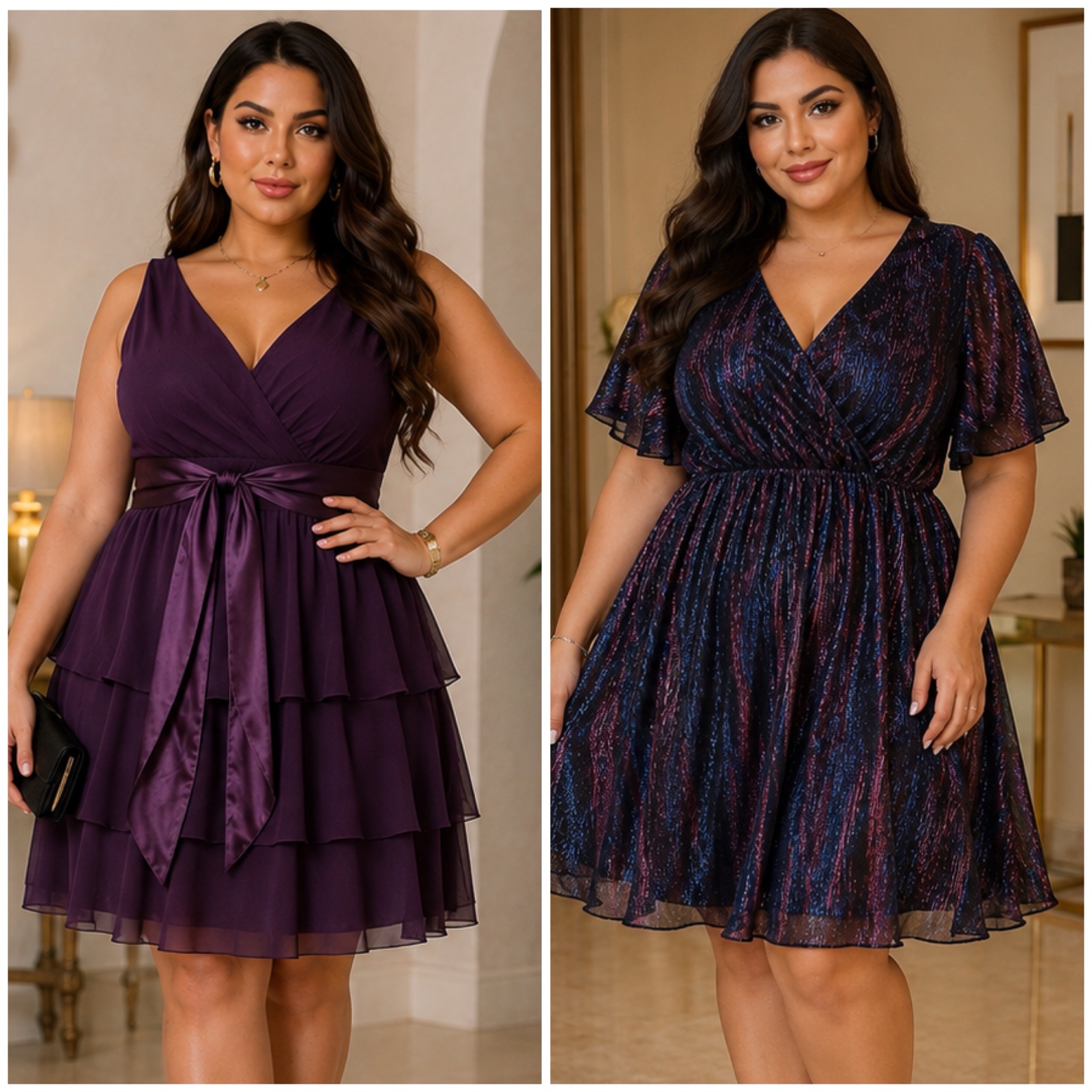 🌹 Lot de 2 magnifiques robes habillées femme curvy – Élégantes, féminines et raffinées – Coupes flatteuses, taille marquée, modèles parfaits pour soirées, cérémonies, mariages et occasions spéciales🥰✨🌹🌸💞💜