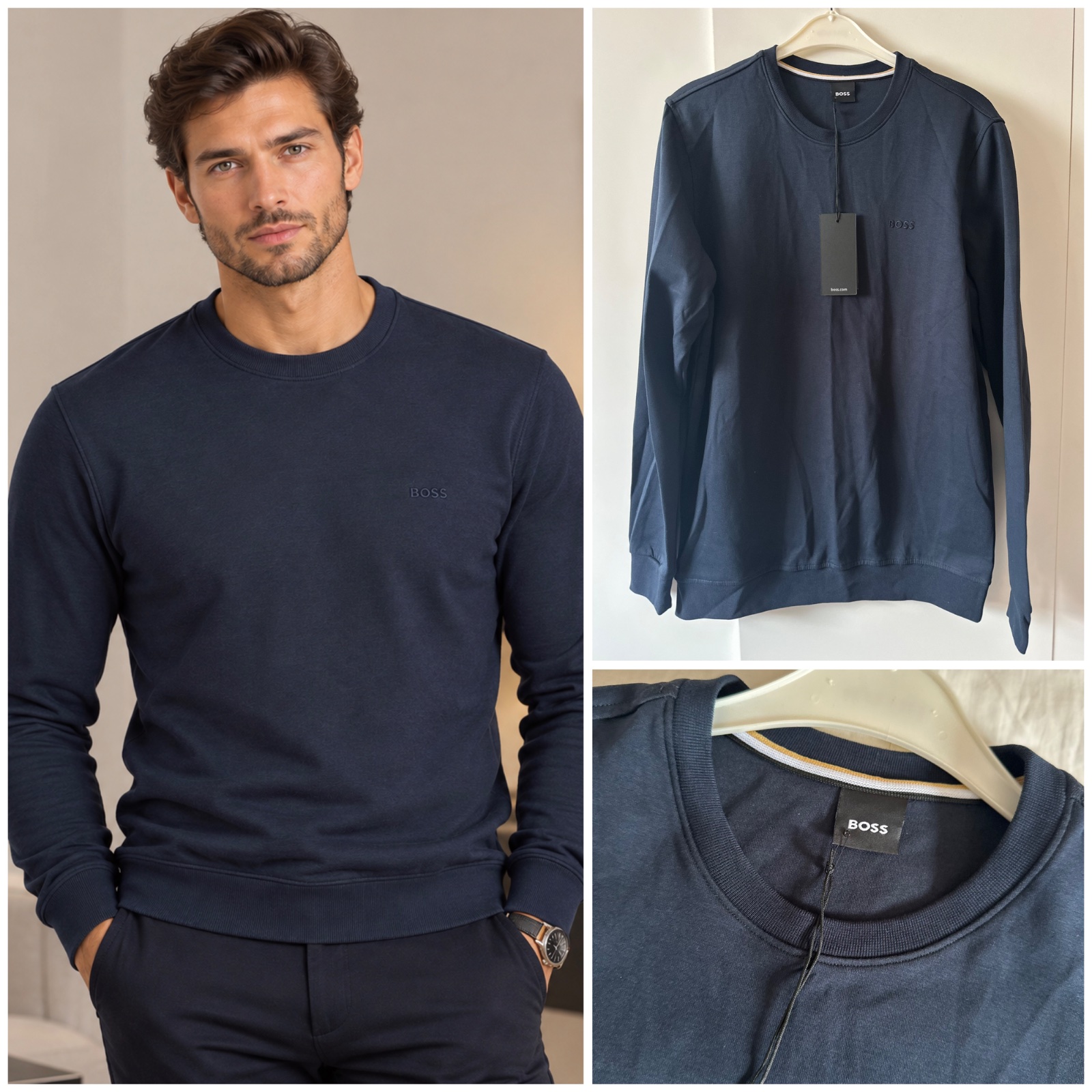 ✨ Sweatshirt BOSS Homme Bleu Marine – 100 % Coton, Style Chic & Élégant, Coupe Classique et Intemporelle 🖤
