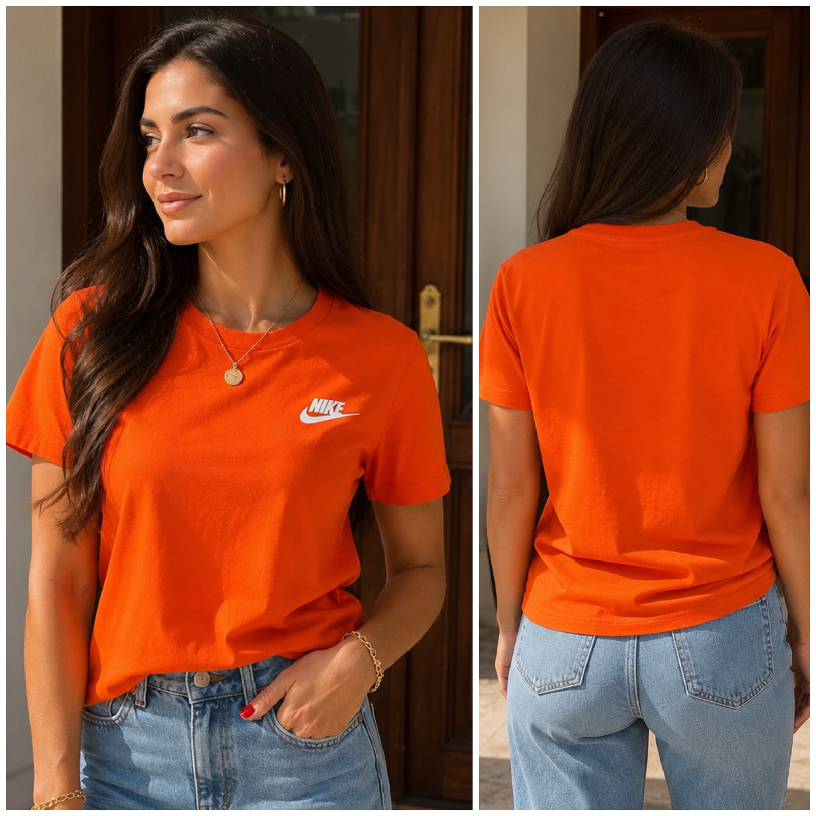🧡✨ T-shirt Nike orange vif 🧡✨ 100% coton – Logo Nike blanc iconique – Style sport & casual chic – Coupe confortable – Look tendance et lumineux 🌹✨🥰🔥🧡