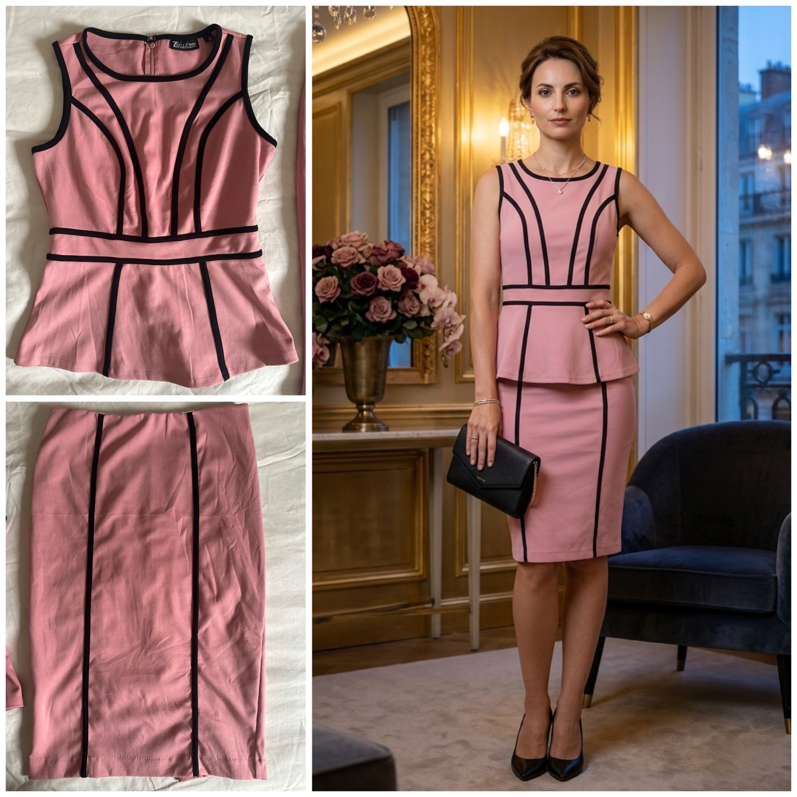 Magnifique Ensemble Tailleur Rose & Noir - 7th Avenue 🌸