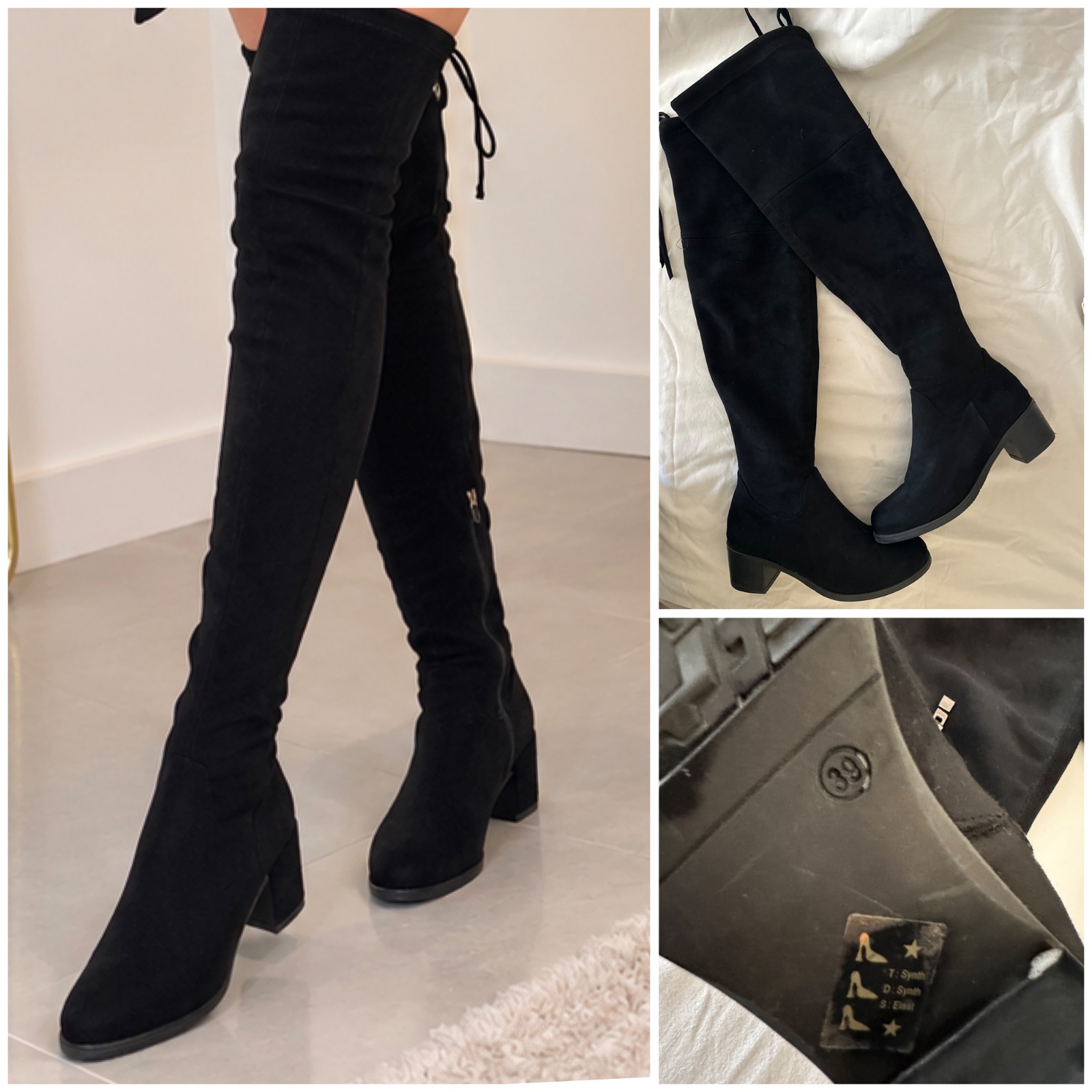 ✨ Cuissardes Noires Élégantes en Daim Style Chic avec Talons Carrés et Fermeture Zippée – Look Tendance & Féminin 🖤👢