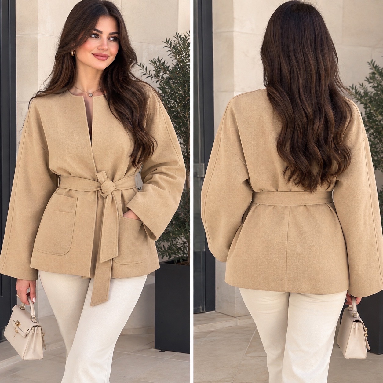 Élégante & intemporelle – Ceinture à nouer à la taille – Grandes poches plaquées – Manches longues – Doublé – Style chic & raffiné 🤎✨🔥