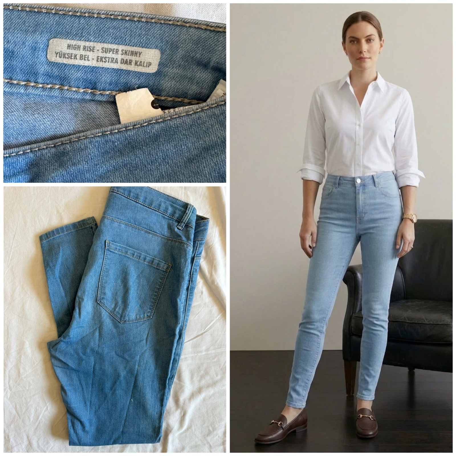 Jean Skinny Taille Haute - Bleu Clair (Excellent état) 🌸🩵