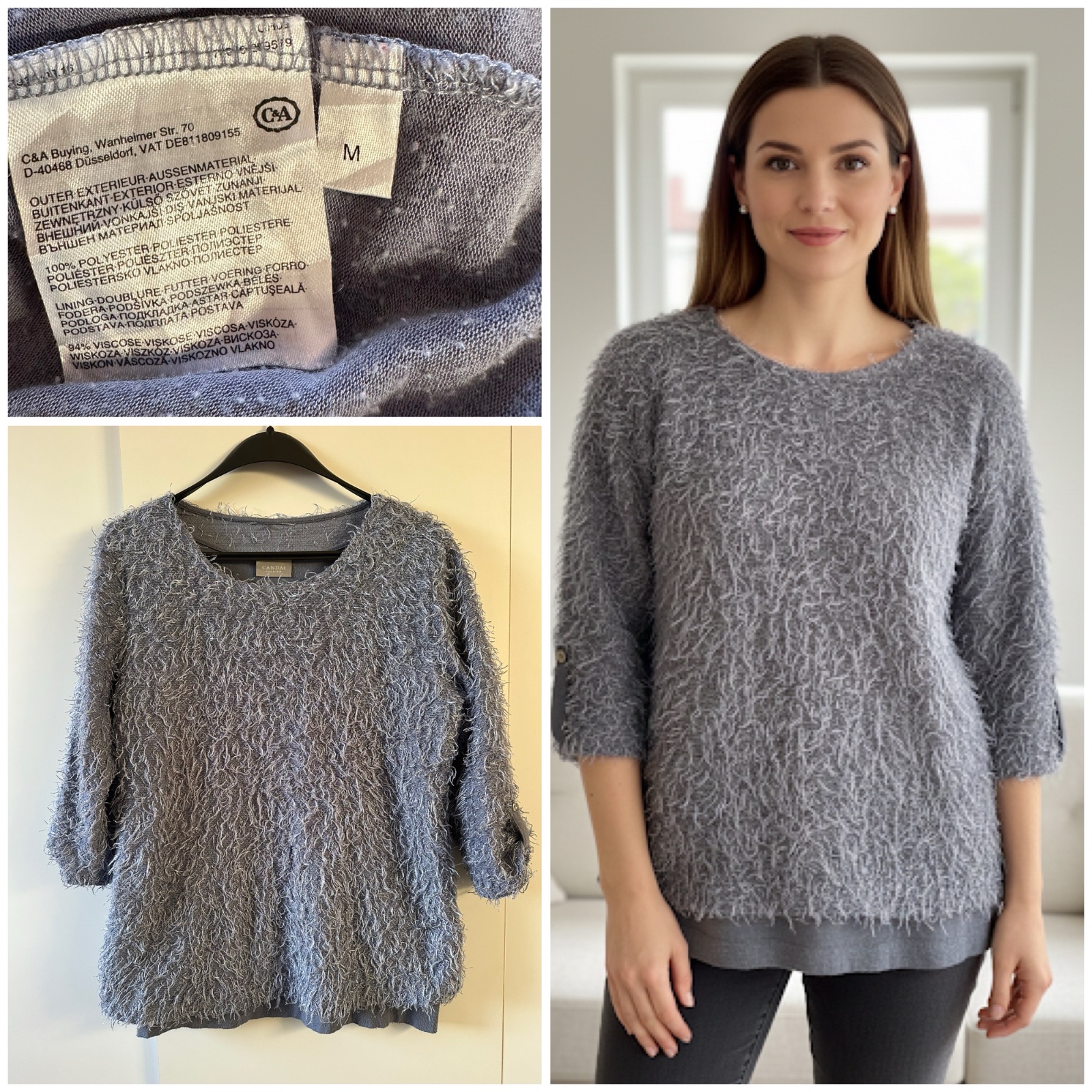 Pull texturé gris effet "plumes" - Canda Premium - Taille M 🌹🩶