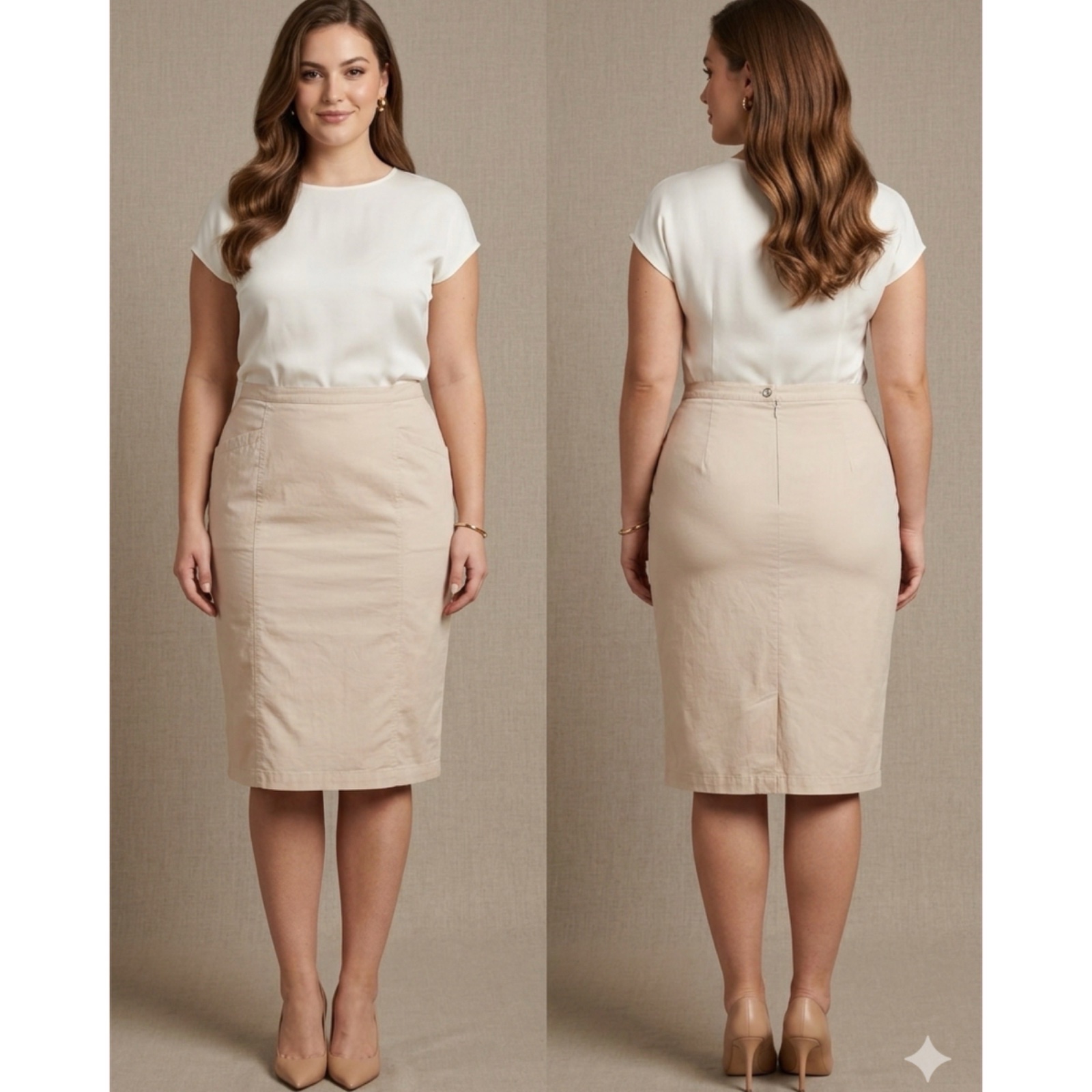Jupe Mi-Longue Neutre SURE "Made in Italy" – Taille Haute avec Fente Arrière – Parfaite pour le Bureau ou Occasions – T48🔥🌹✨
