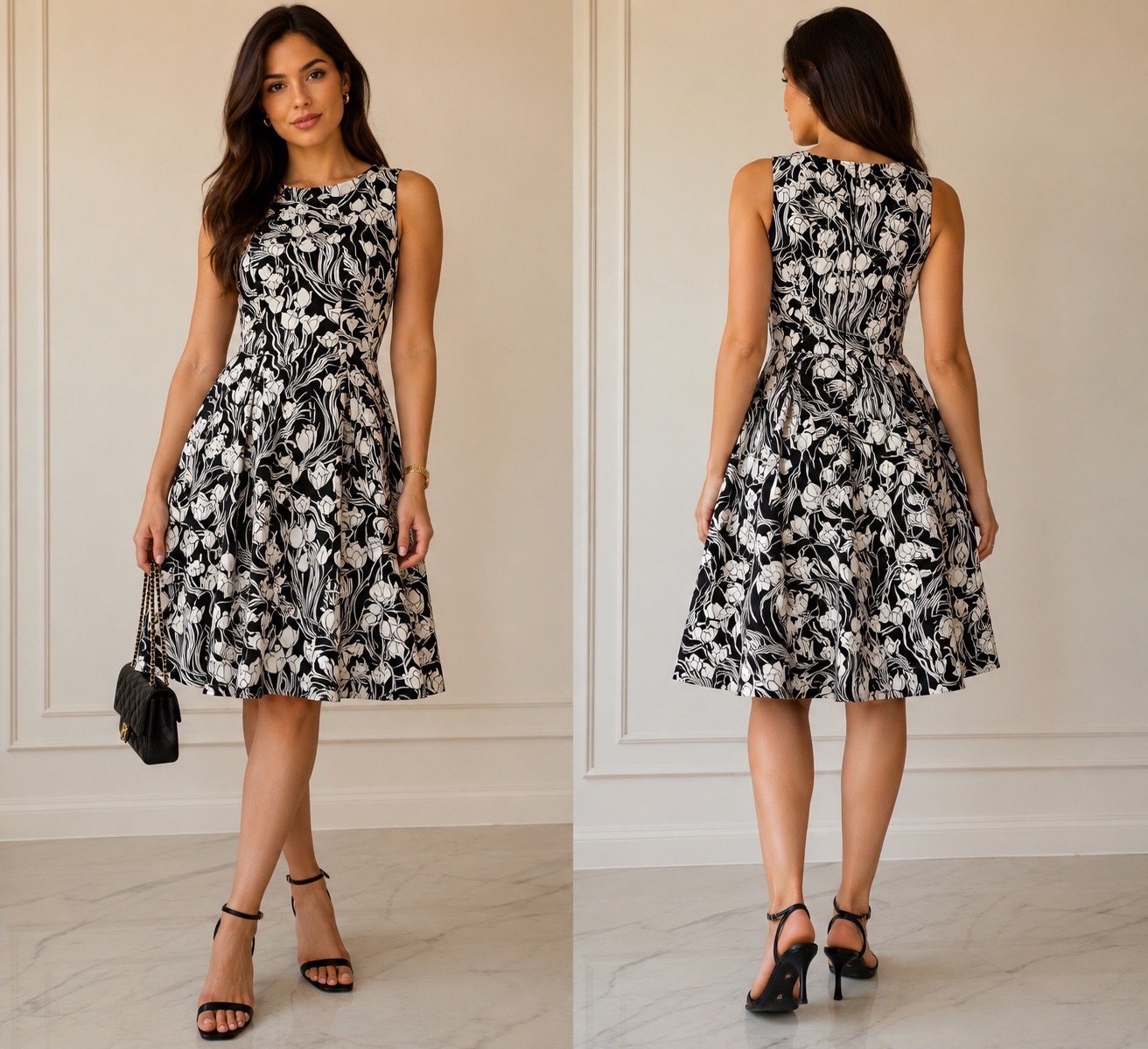 🌸🤍 MAX MARA 🤍🌸 Magnifique Robe Fleurie Noir & Blanc 🖤 Coupe Patineuse Élégante 👗 Avec Poches Pratiques 🤍 100% Coton 🌿 Taille 38/40 ✨ Chic, Féminine & Intemporelle 💎 Idéale pour le Bureau, les Sorties, les Cérémonies et Toutes les Occasions 💫