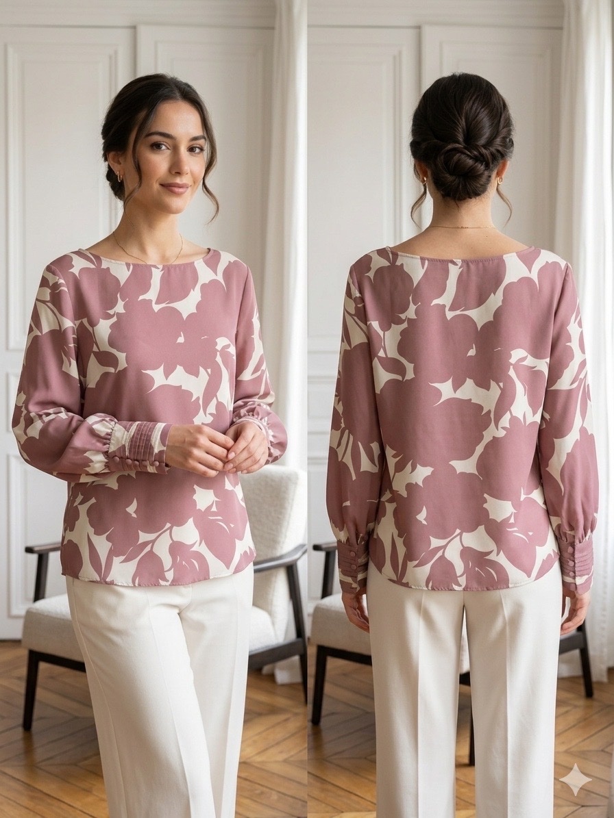 Magnifique Blouse Ann Taylor – Motif Floral Vieux Rose 🌸🔥✨
