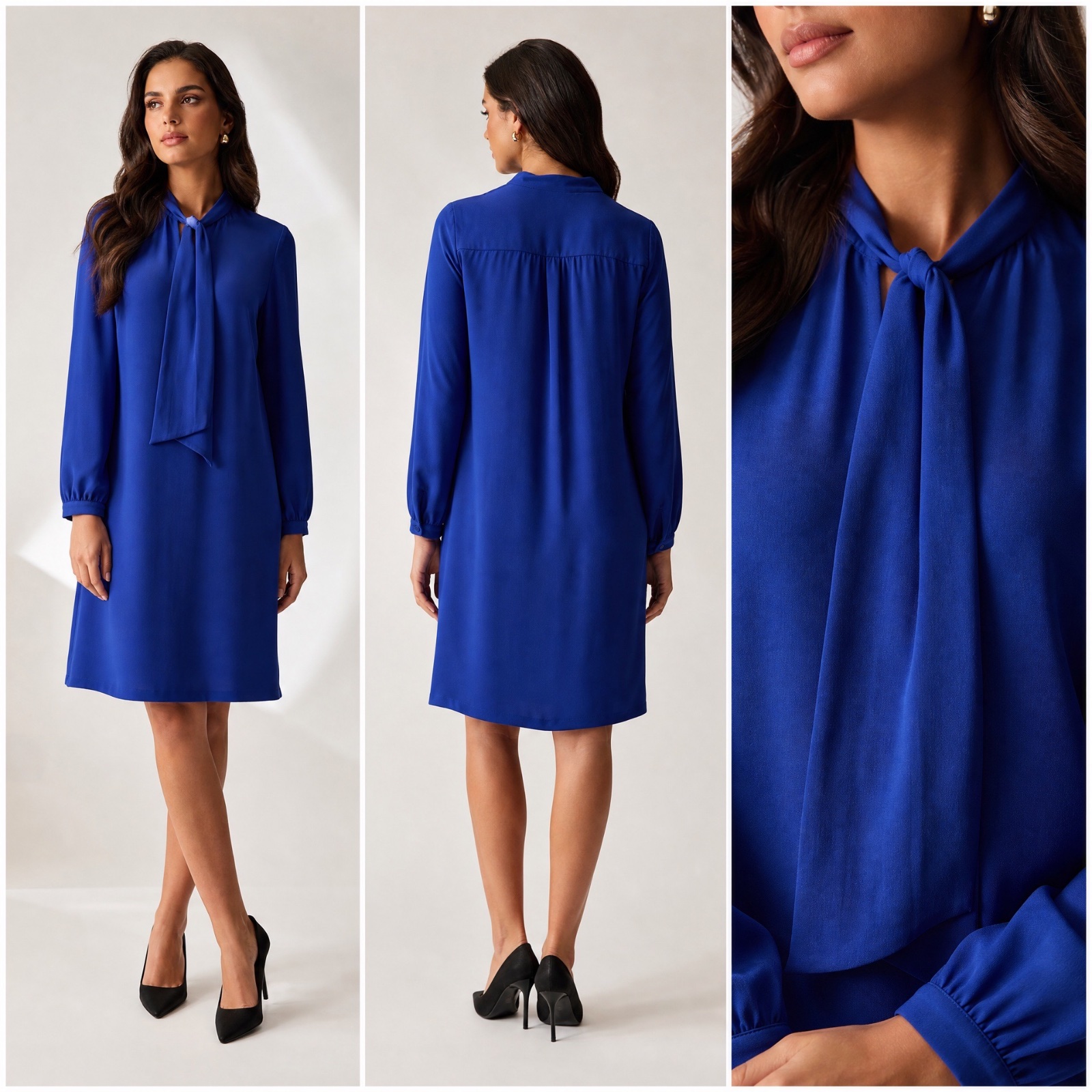 💙 Robe M&S Collection Bleu Royal Chic & Élégante Taille 40 (UK 12) – Col Noué Tendance, Coupe Fluide, Manches Longues, Style Intemporel, Idéale Bureau, Soirée & Occasions ✨🔥💙✨🌹🥰✨