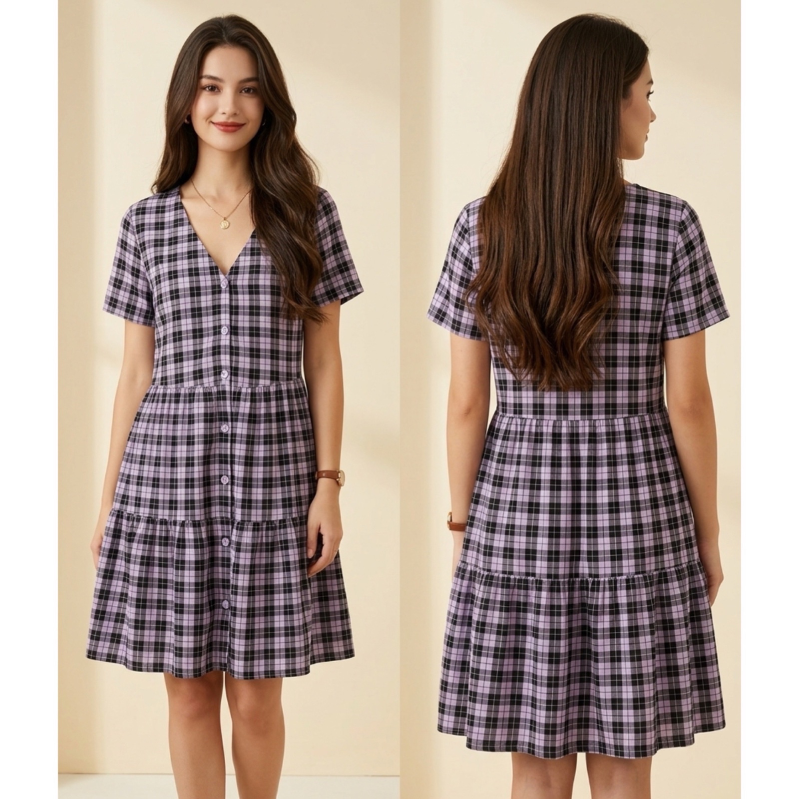 Superbe Robe d'Été Mauve à Carreaux - Style Tunique Fluide et Ultra Confortable ! ✨🔥🔥🌹💞✨