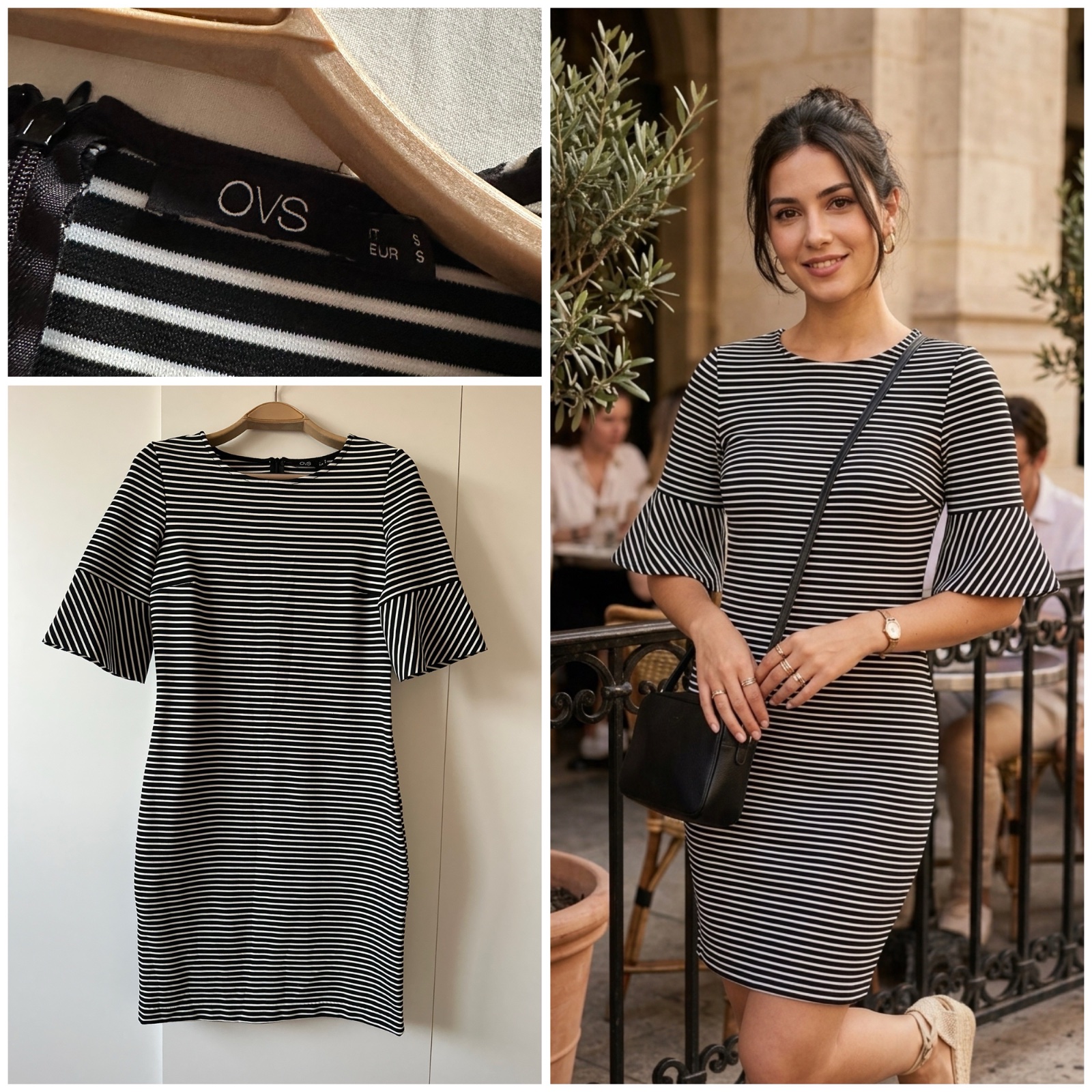 Robe Courte Rayée OVS - Style Parisien & Manches Volantées 🔥✨🌹