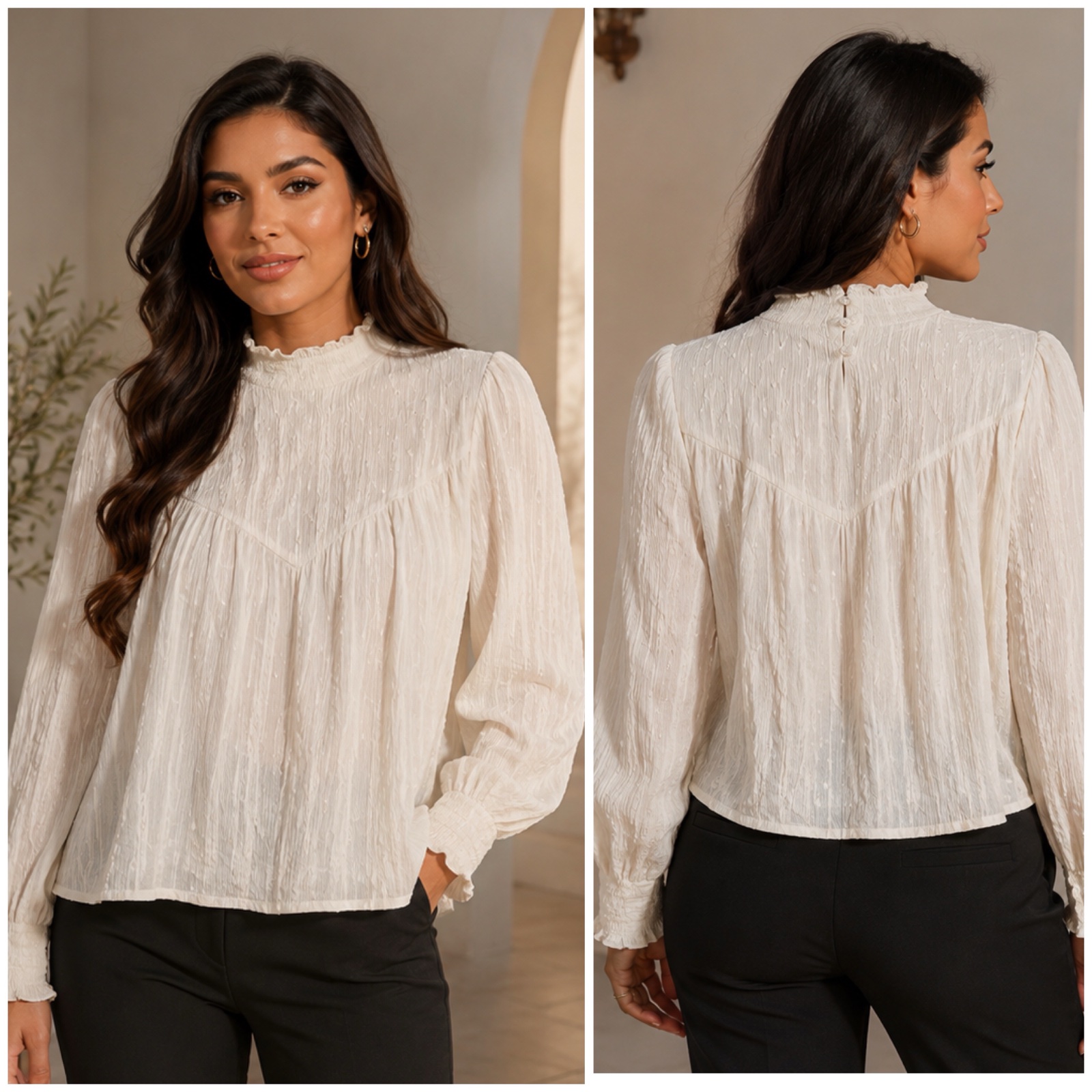 ✨🤍 Chemise Blanche Bohème Chic & Romantique – Col Volanté Élégant – Style Raffiné et Féminin 🤍✨🌹🔥✨