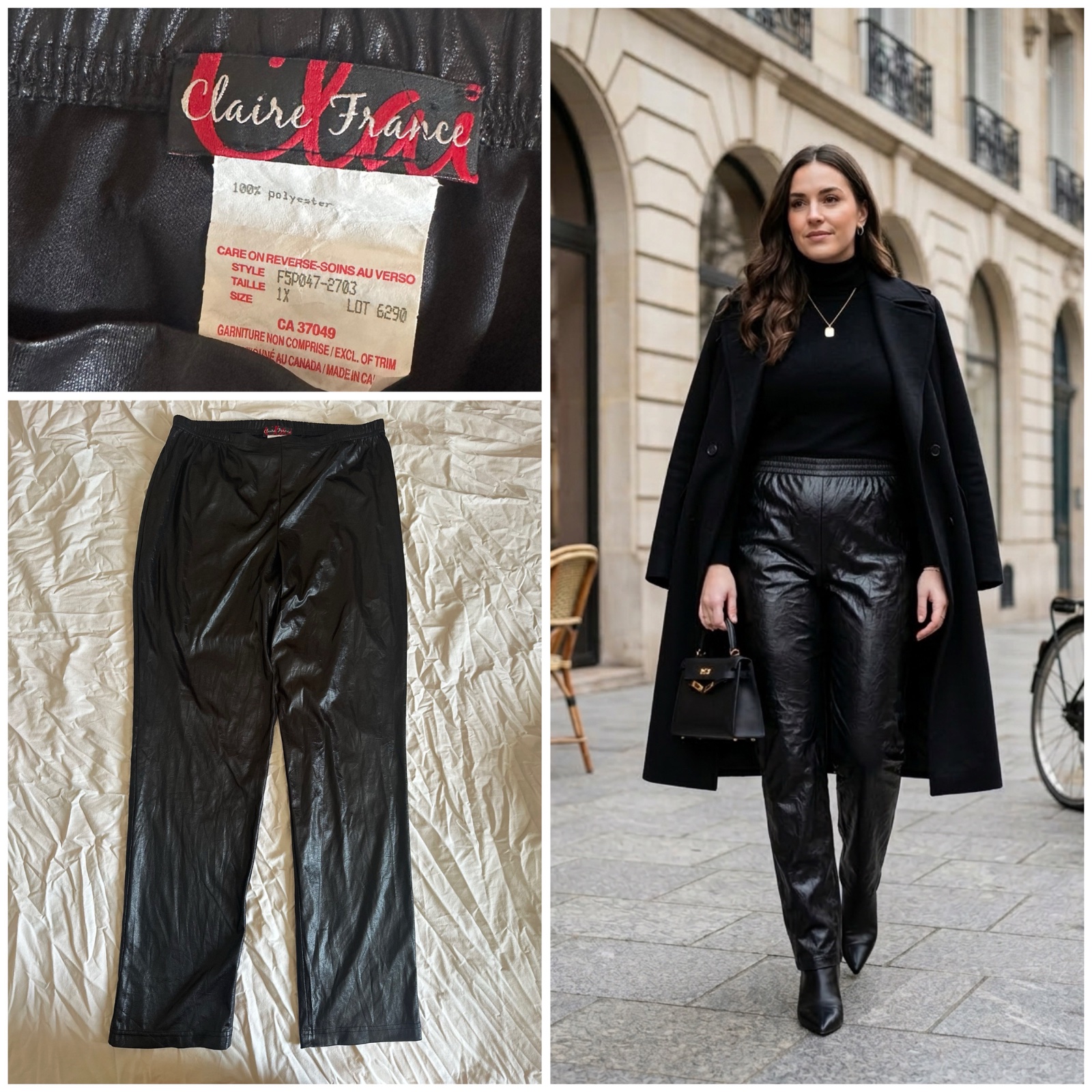 Pantalon Noir Effet Similicuir - Claire France (Taille 1X) 🌹