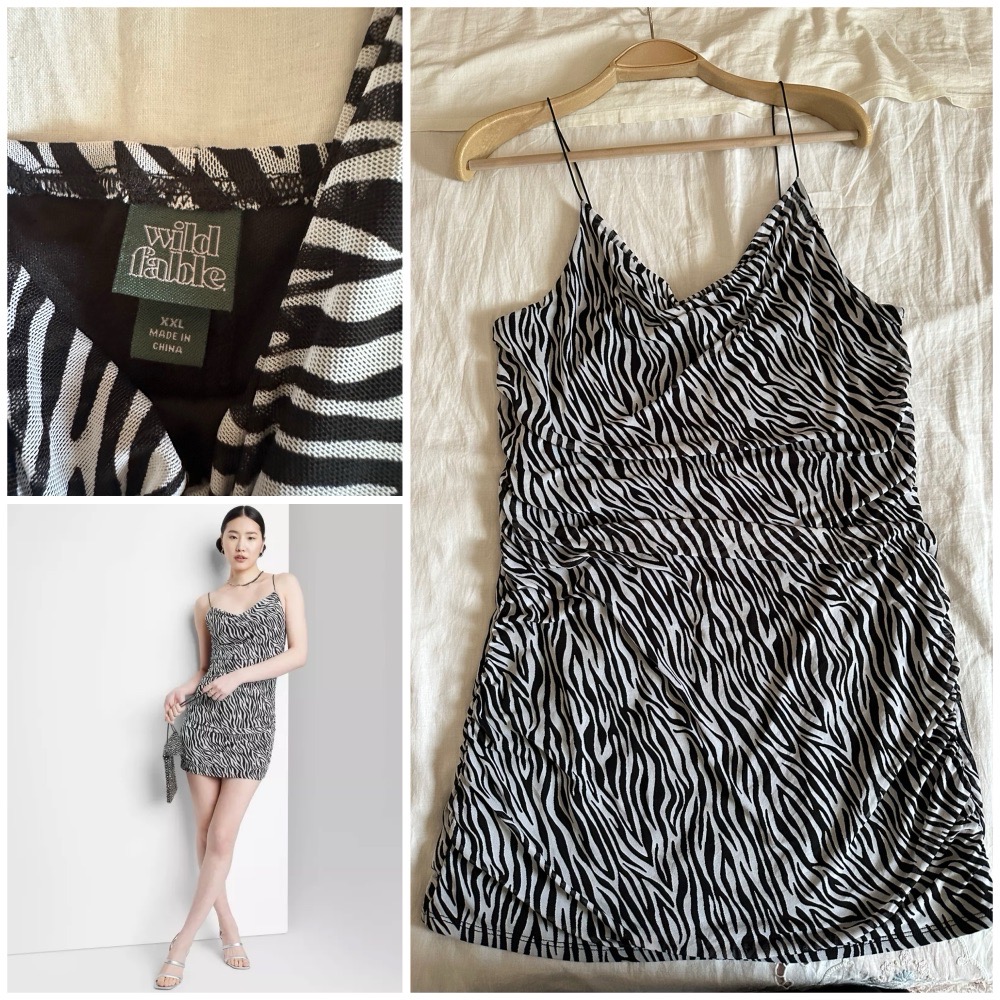  Wild Fable Women's Sleeveless Mesh Bodycon Dress Black Zebra🖤🖤
