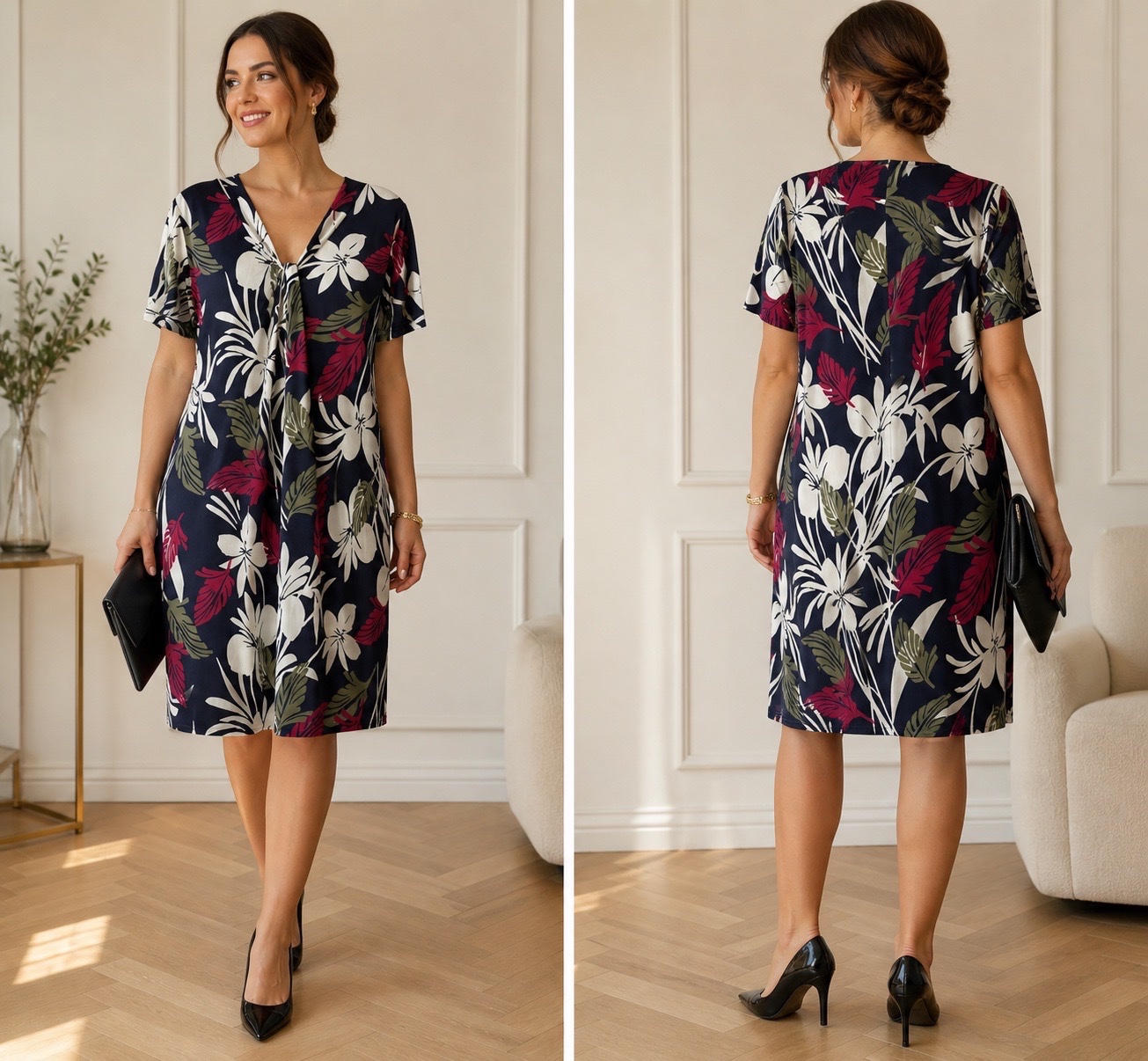 Magnifique robe fluide à fleurs 🌺 bleu marine – coupe élégante et flatteuse pour femme curvy, légère et confortable, idéale été & sorties chic🔥🔥💞✨🌸
