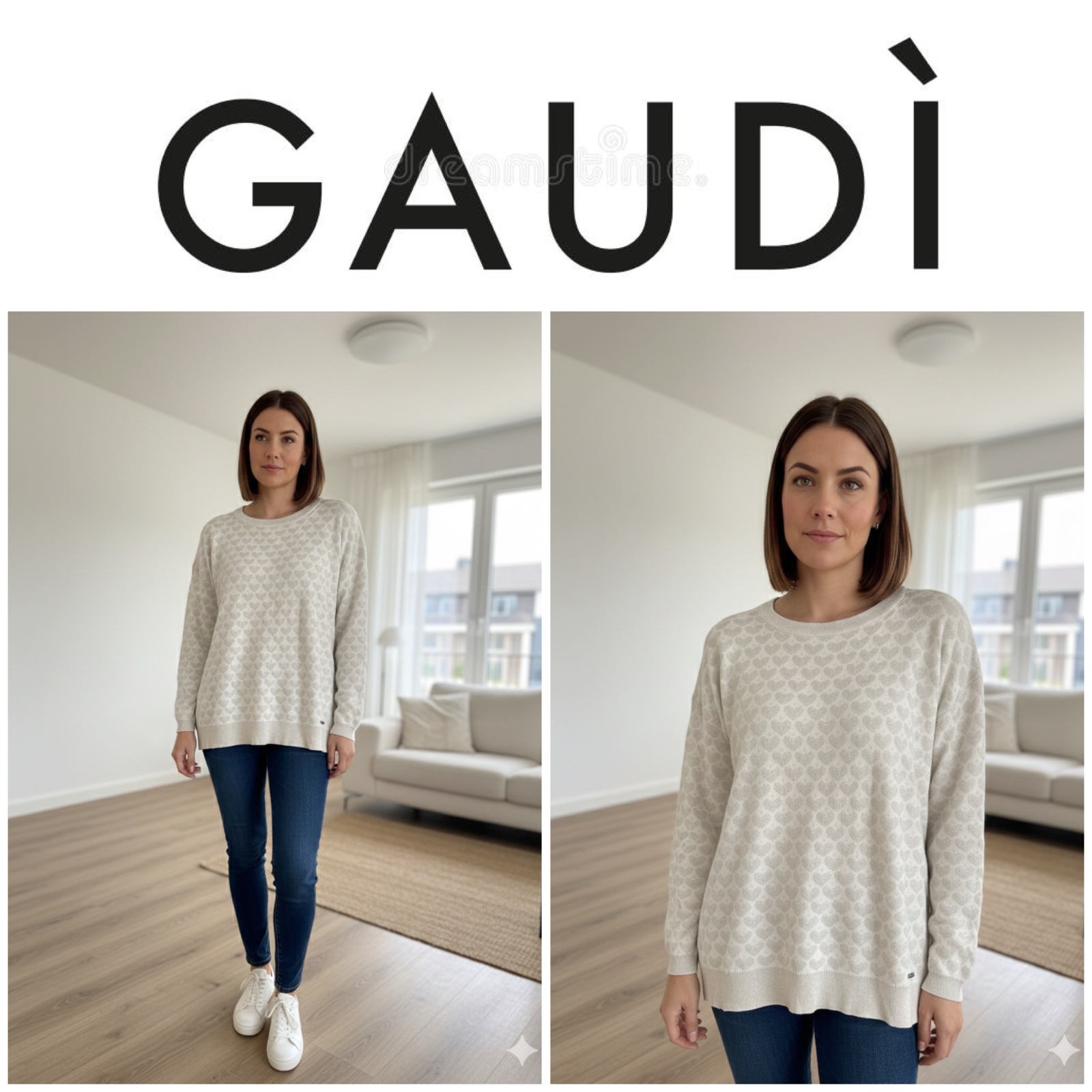 Pull GAUDÌ Blanc & Cœurs Argentés Étincelants – Taille XL 🌸