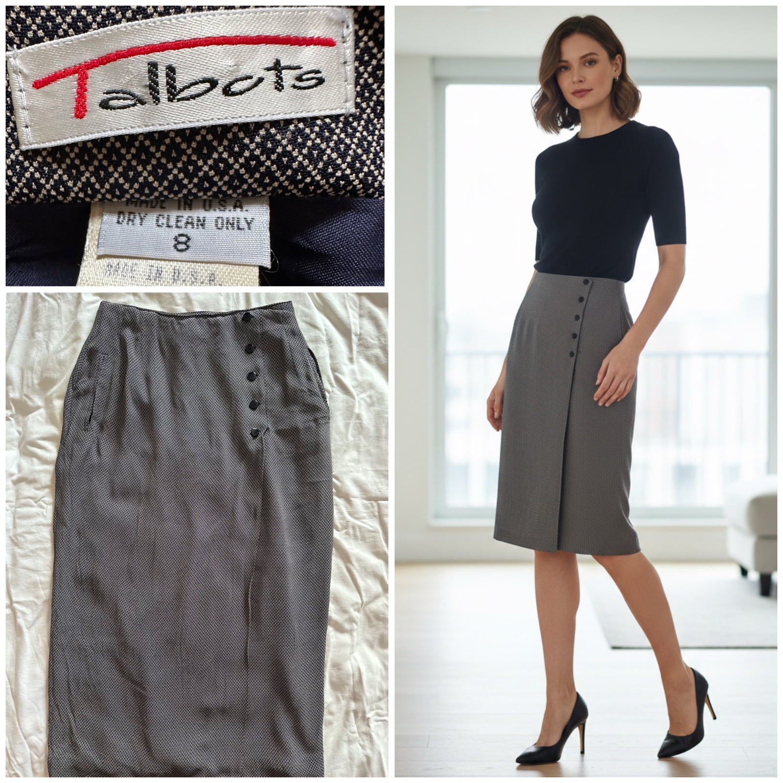 Jupe droite vintage Talbots – Motif micro-damier – Taille 38 (US 8) 😍🌹