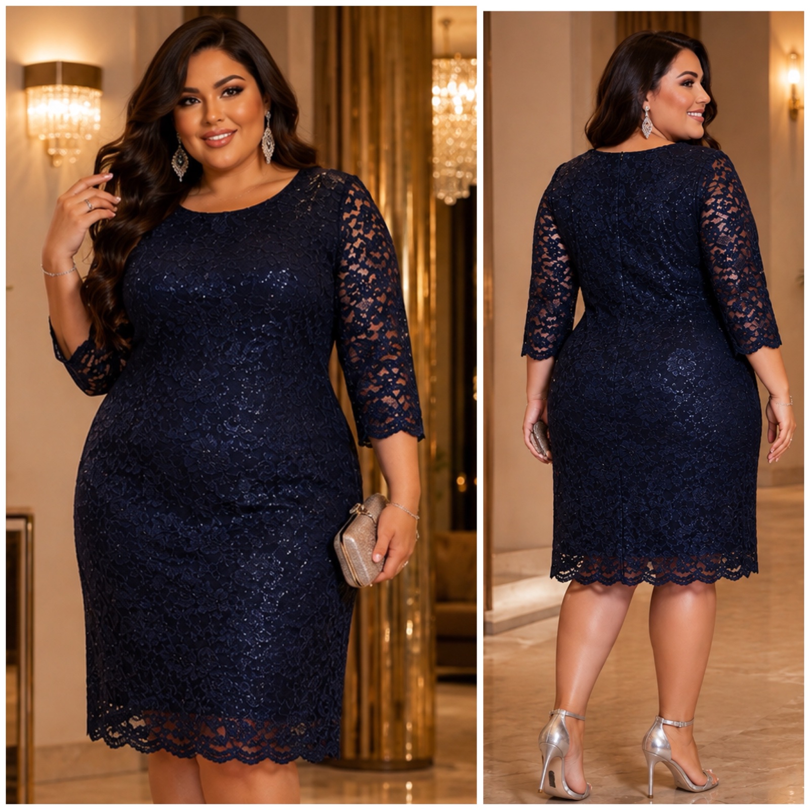 🦋 Robe Bleu Marine Raffinée en Dentelle Brillante – Grande Taille 3X, Look Chic et Féminin pour Toutes les Occasions 🦋✨🥰🌹🌸🔥💙