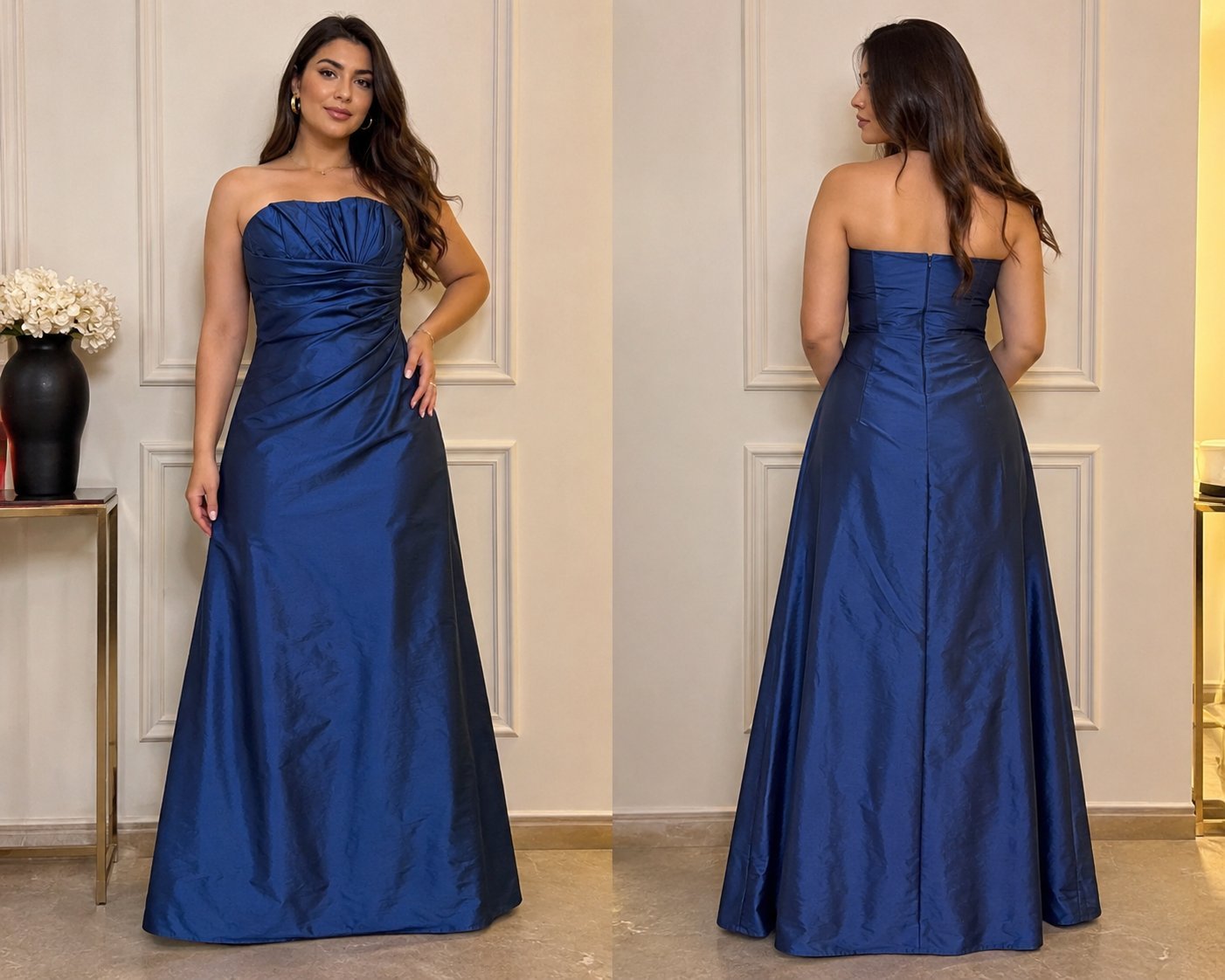 💙 Robe de soirée Impression Bridal bleu royal satinée – Bustier drapé chic – Robe longue cérémonie mariage gala élégante✨✨🔥🔥❤️❤️🌹🌹