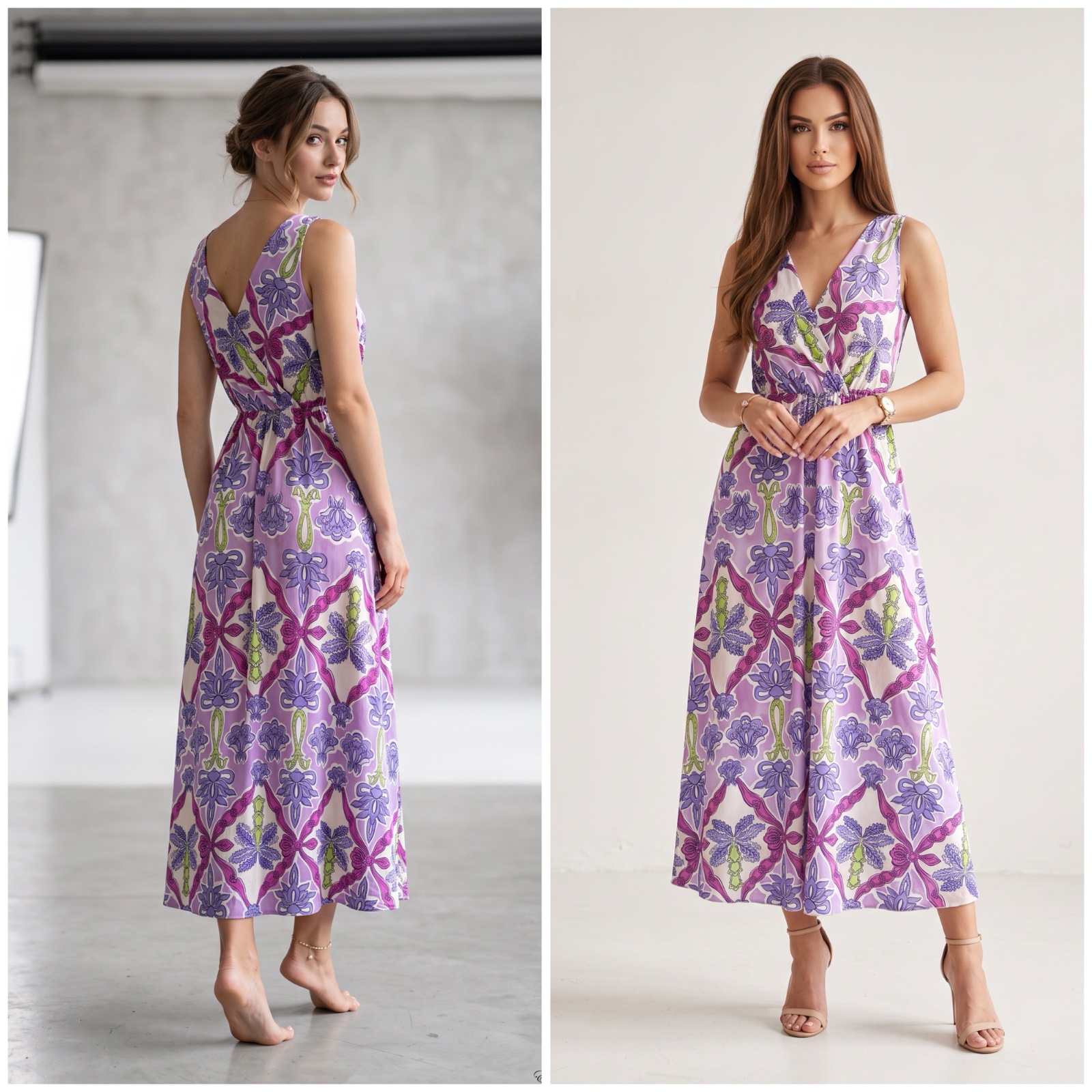 ✨ Look Bohème Chic : Magnifique Robe Fleurie Violette & Rose 🌿 Longueur Cheville 🌸🔥✨🌹