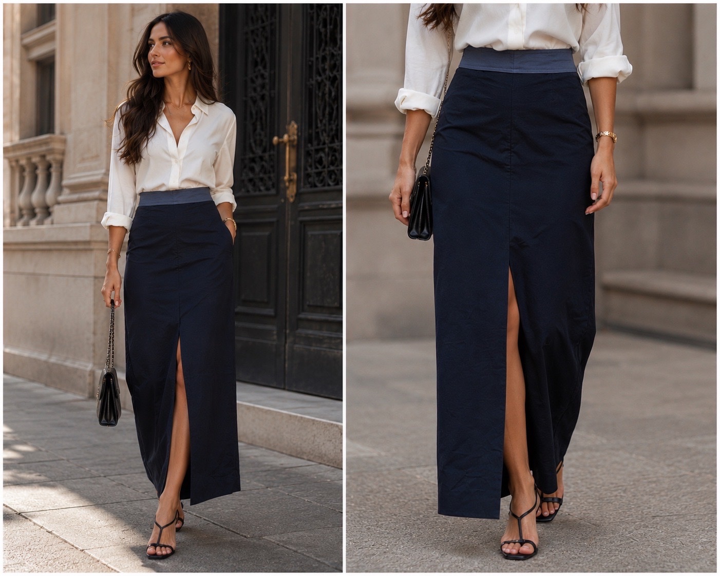 Jupe Longue Crayon Zara NEUVE Avec Étiquette - Bleu Marine & Fente Devant - Taille L (Chic & Tendance) 🔥🔥🌹✨🥰🌹🔥✨