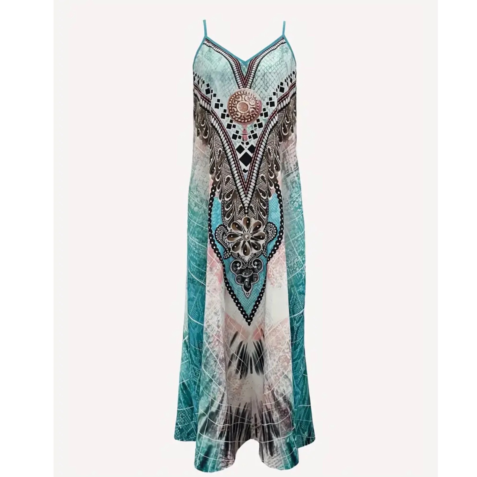 Magnifique Robe Longue Fluide à Bretelles, Imprimé Unique Style Bohème-Chic - Taille M ✨👗🔥🌹