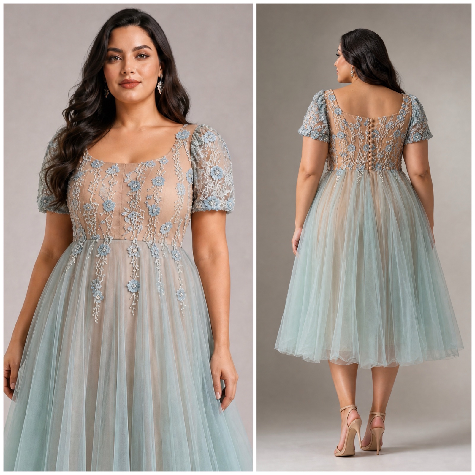 ✨ Robe de Princesse Élégante en Tulle Bleu Ciel & Dentelle Brodée ✨ | Coupe Évasée Chic | Dos Boutonné Raffiné | Idéale pour Soirées & Cérémonies Ou Fiançailles 🌹✨🩵