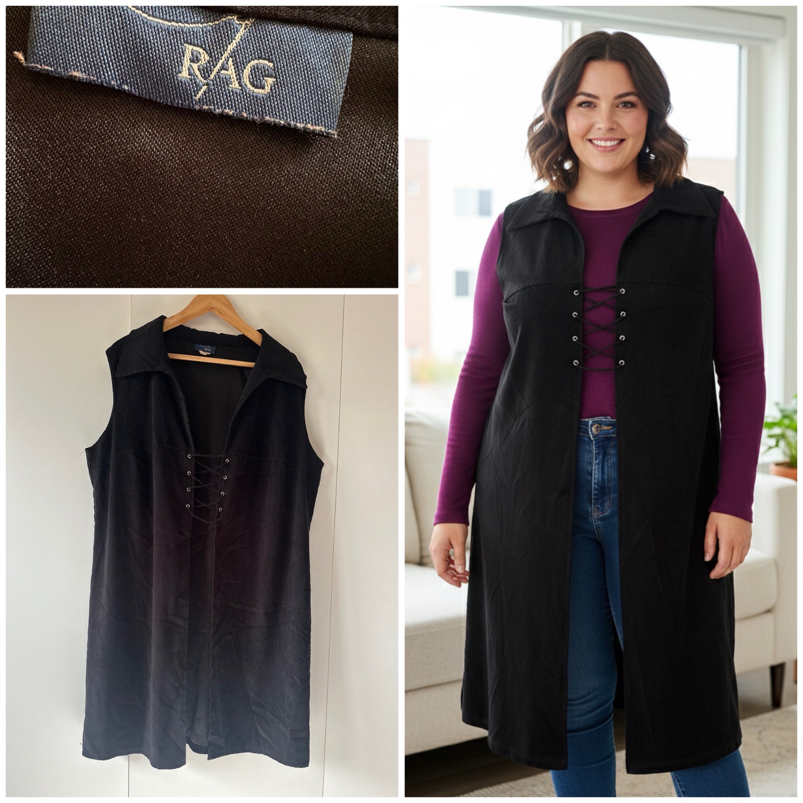 Long gilet noir sans manches  - Marque RAG - Taille 1XL 👗