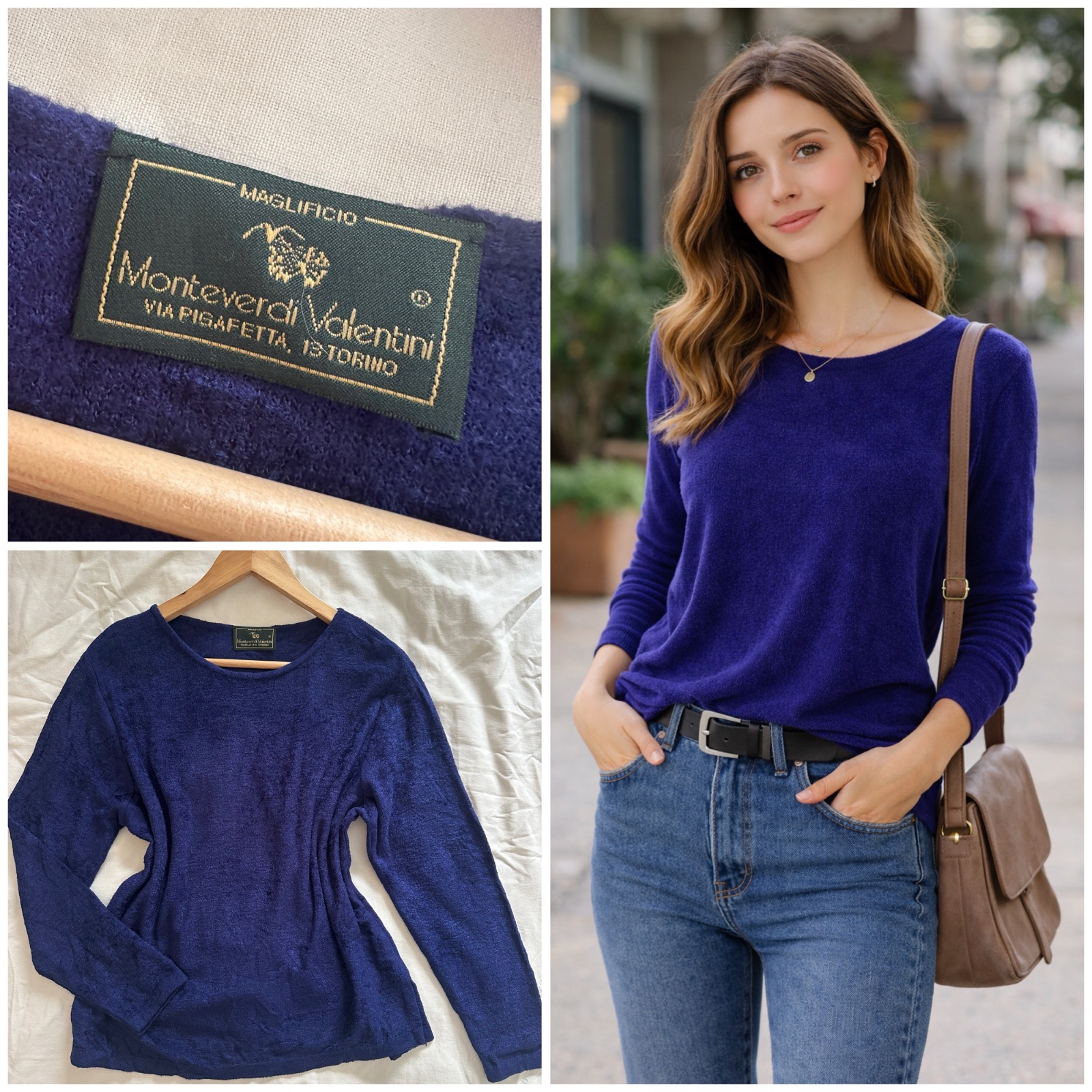 Pull Vintage Monteverdi Valentini Bleu Cobalt (Taille IT 38/40) 💙🌹