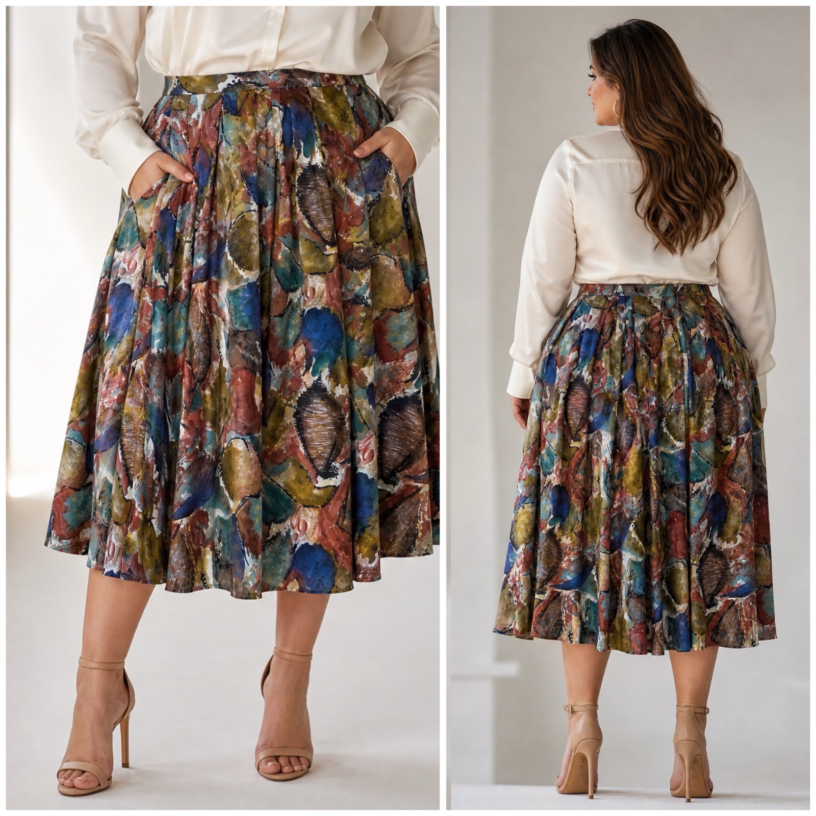 Superbe Jupe Midi Vintage CANDA  – Imprimé Abstrait Chic & Élégant – Coupe Plissée Fluide – État Impeccable✨🥰💞🔥