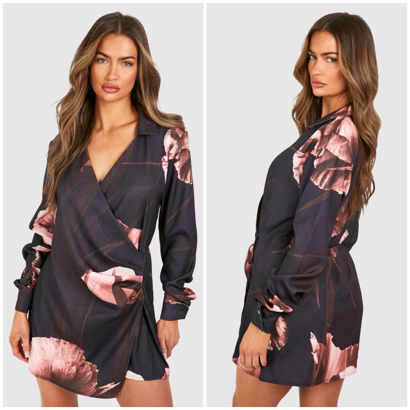 Magnifique Robe-Chemise Portefeuille Boohoo – Motif Floral Géant Chic - (Taille 38 / M)🔥🔥✨💞🌹🥰🌸